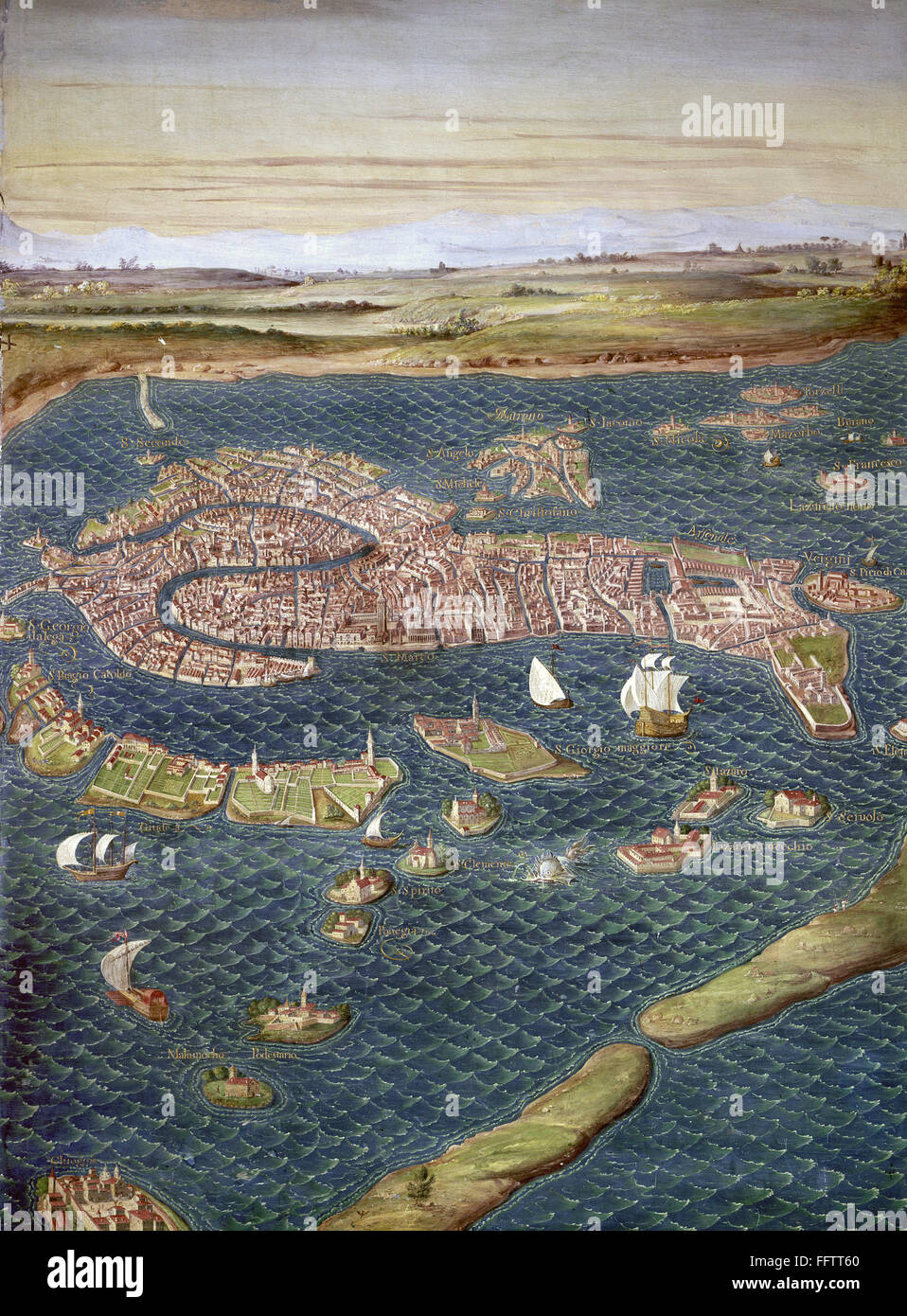 VENEDIG KARTE, AUS DEM 16. JAHRHUNDERT. /nBird'sEye Blick auf Venedig