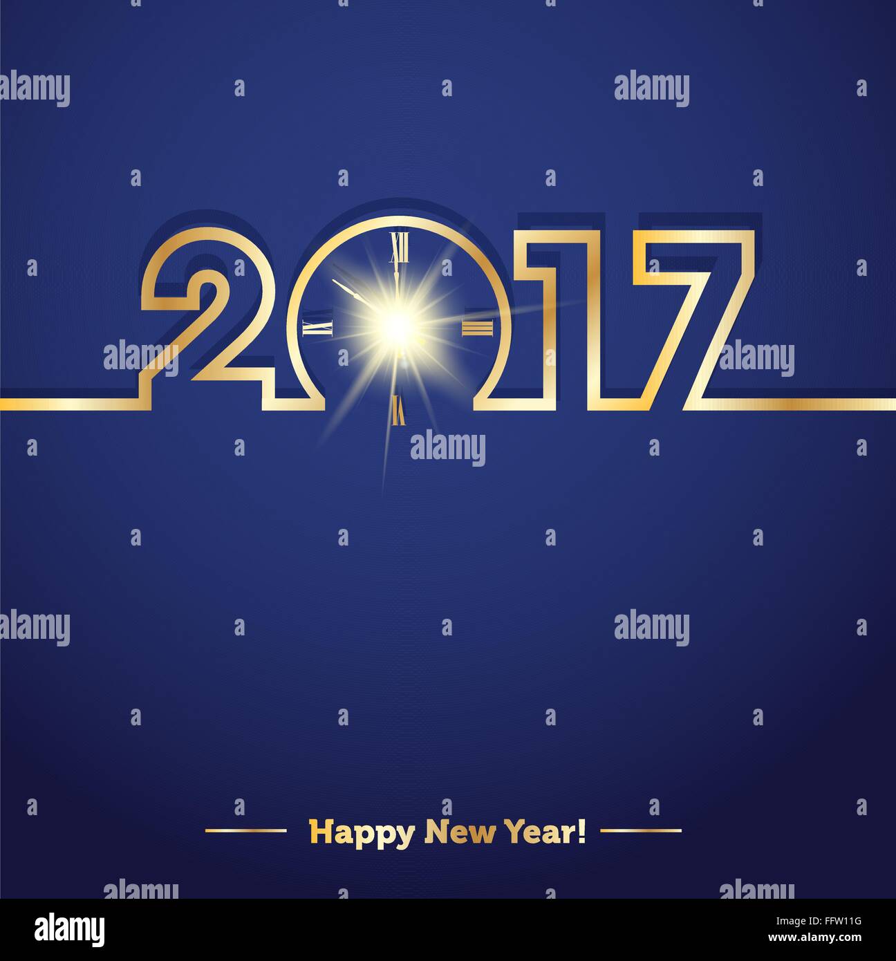 2017 frohes neues Jahr mit kreativen Mitternacht Uhr Stock Vektor