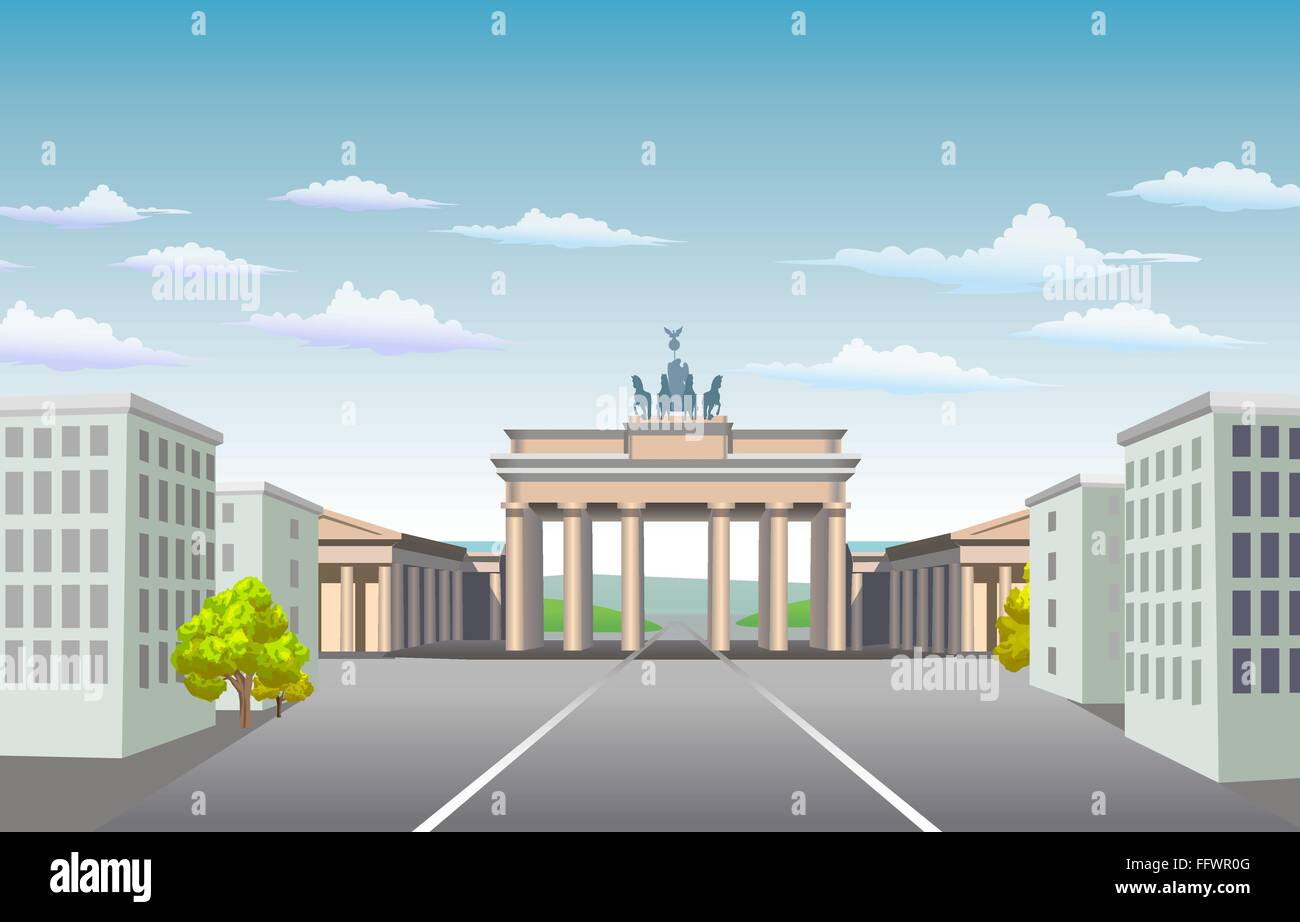 Brandenburger Tor Deutschlands. Nationale Symbole. Es baut auf dem Gelände des ehemaligen Stadttor, die den Beginn der Straße Stock Vektor