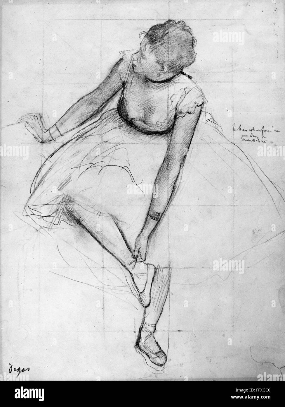 DEGAS: BALLERINA. NUM Tänzerin Anpassung ihrer Pantoffel. Bleistift und  Kohle Skizzieren von Edgar Degas, Ende 19. / Anfang 20. Jahrhunderts  Stockfotografie - Alamy