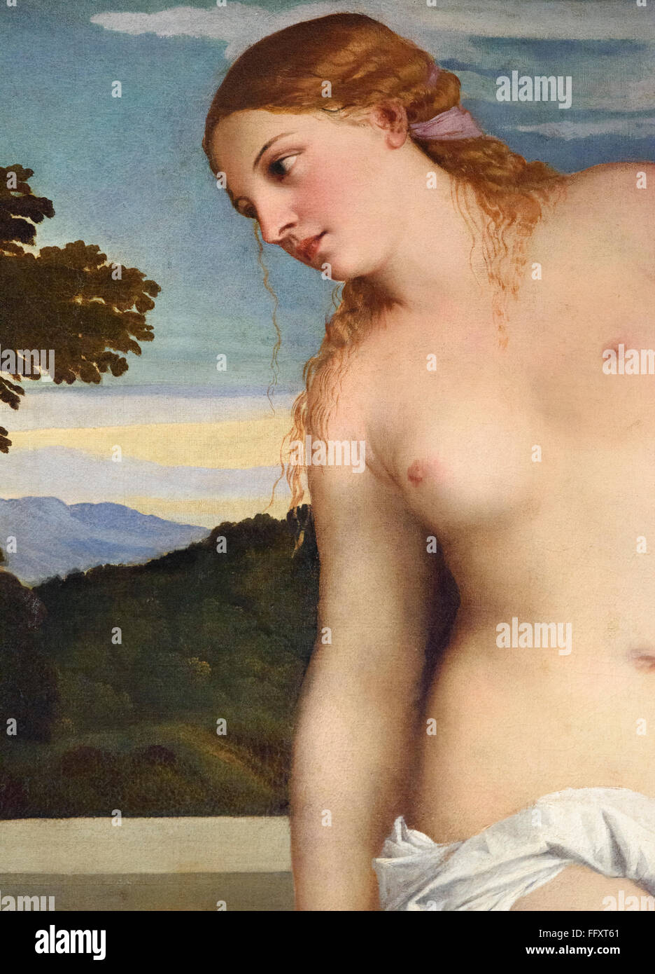 Rom. Italien. Heilige und Profane Liebe, Detail der Aphrodite, (c. 1514), von Tizian (c. 1488/1490 - 1576), Galleria Borghese. Stockfoto