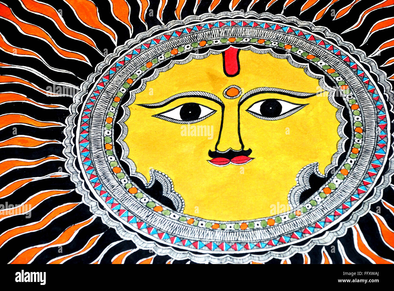 Madhubani-Malerei von Gott Sonne Stockfoto