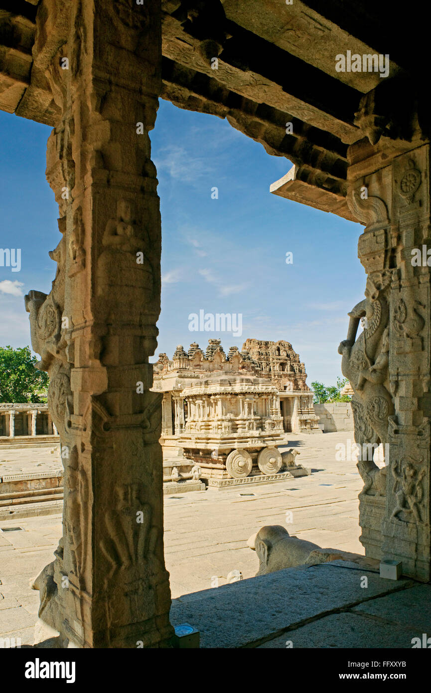 Wagen Sie im Inneren Shri Vijaya Vitthala-Tempel 15. Jahrhundert, Hampi, Vijayanagar, Dist Bellary, Karnataka Stockfoto