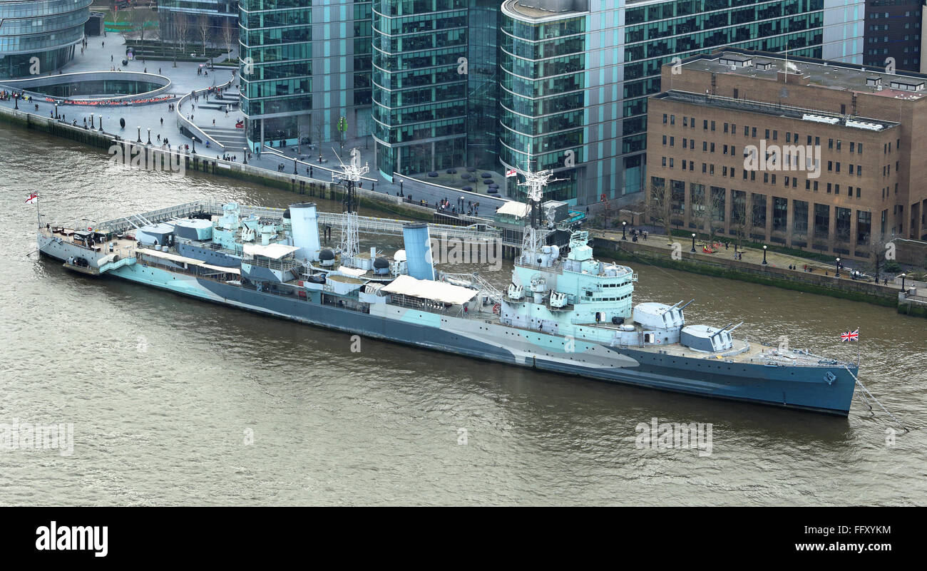 HMS Belfast auf der Themse in London City Stockfoto