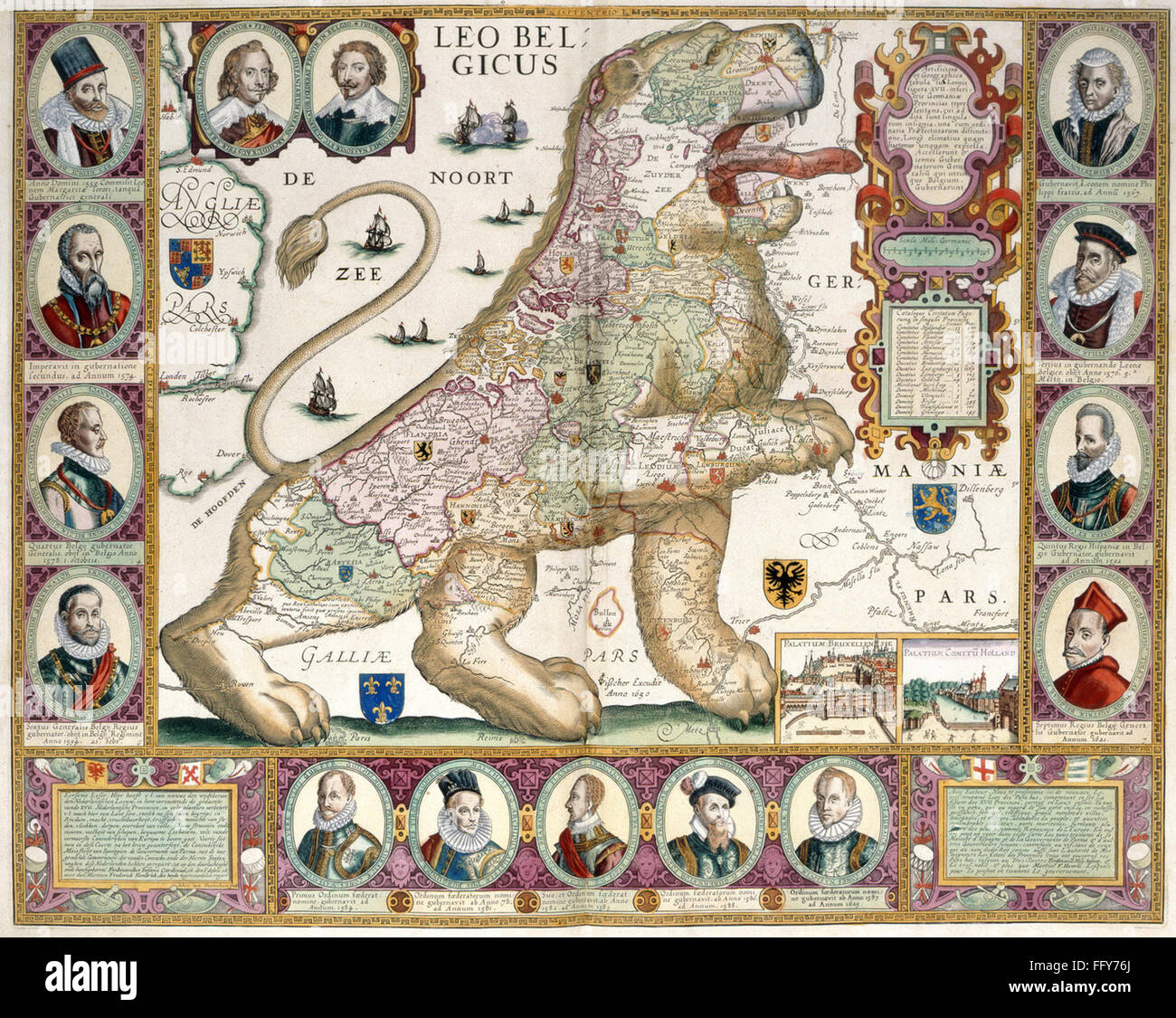 Dieses Vintage-Buch zeigt eine einzigartige Karte in Form eines Löwen, die Geografie und künstlerische Darstellung miteinander verbindet. Das Buch bietet einen kreativen Ansatz zur Illustration globaler Geographie. Stockfoto