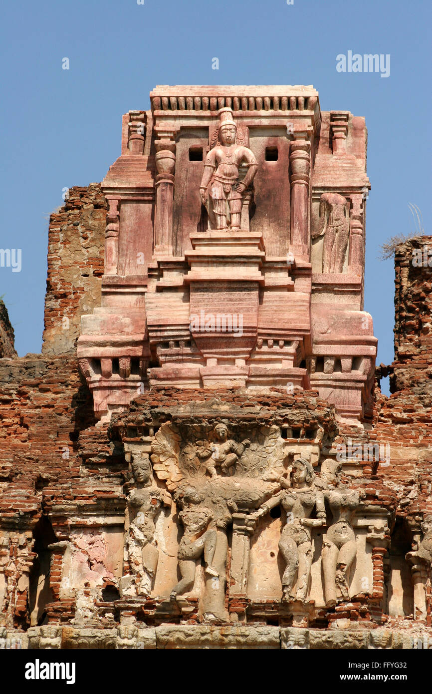 Geschmähten Skulpturen von Bal-Krishna-Tempel, Hampi Vijayanagar Ruinen, Karnataka, Indien Stockfoto