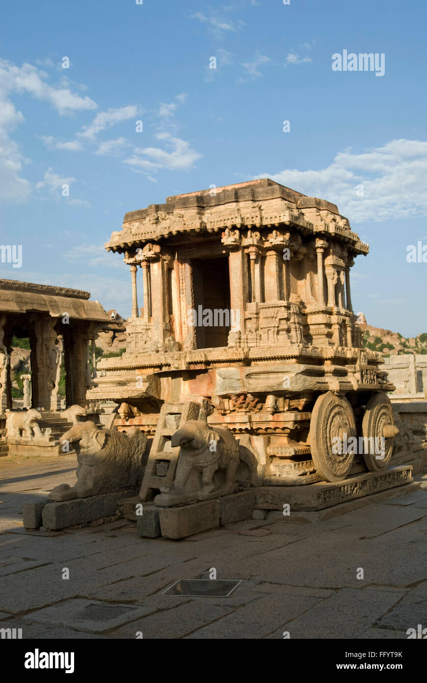 Stein-Wagen im Vijayavittala-Tempel-Komplex in Hampi, Karnataka, Indien Stockfoto