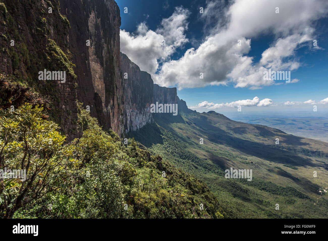 Trail nach unten von der Hochebene gelangt Roraima unter einem Wasserfall - Venezuela, Südamerika Stockfoto