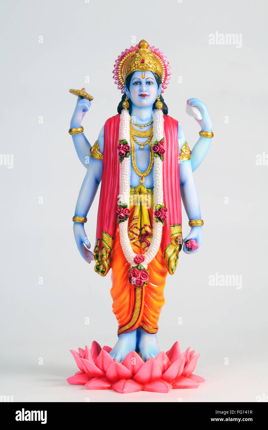Statue von Lord Vishnu auf Lotus stehend; Indien Stockfoto