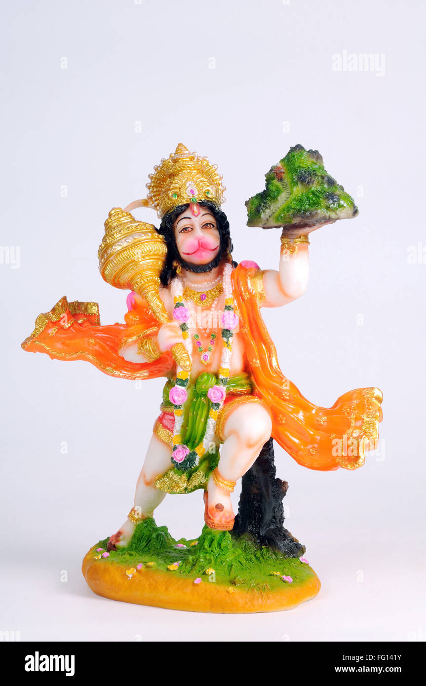 Statue von Lord Hanuman hält den Berg; Indien Stockfoto