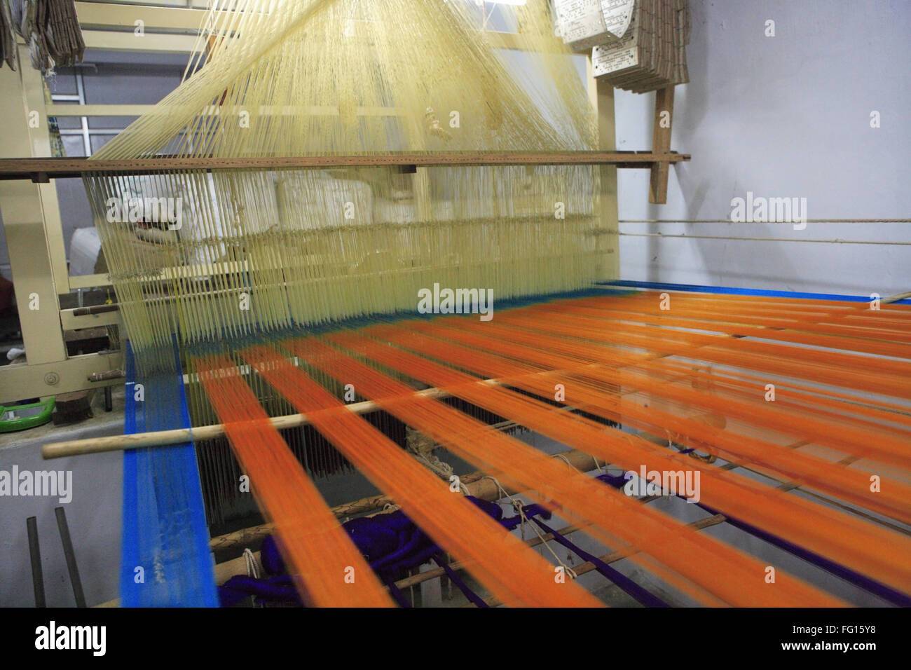 Handwebstuhl von Kanchipuram Seide Saris, Distrikt Kanchipuram, Tamil Nadu, Indien Stockfoto