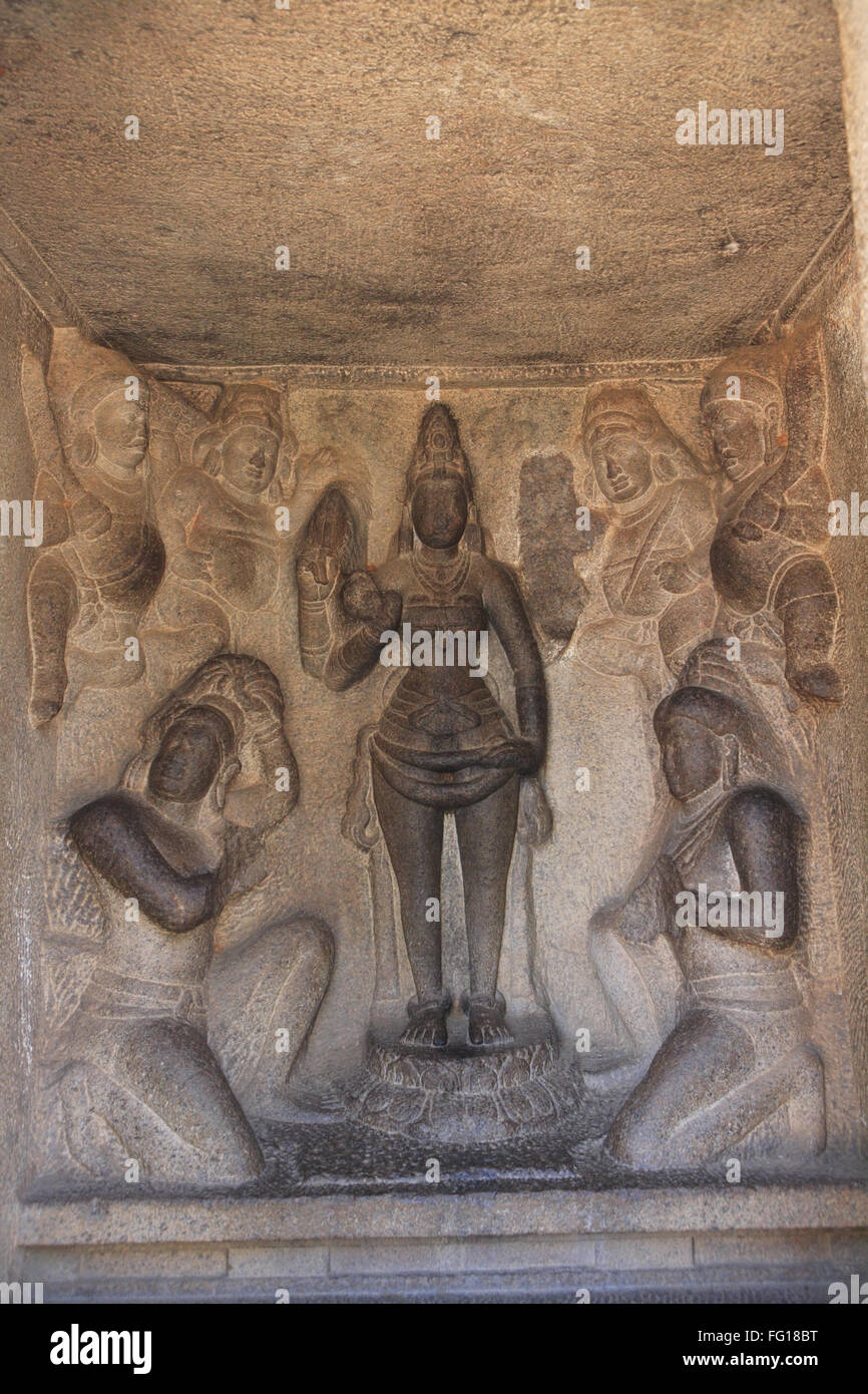 Göttin Durga Statue in Monolith Carving Felsentempel, Mahabalipuram, Bezirk Chengalpattu, Tamil Nadu Stockfoto