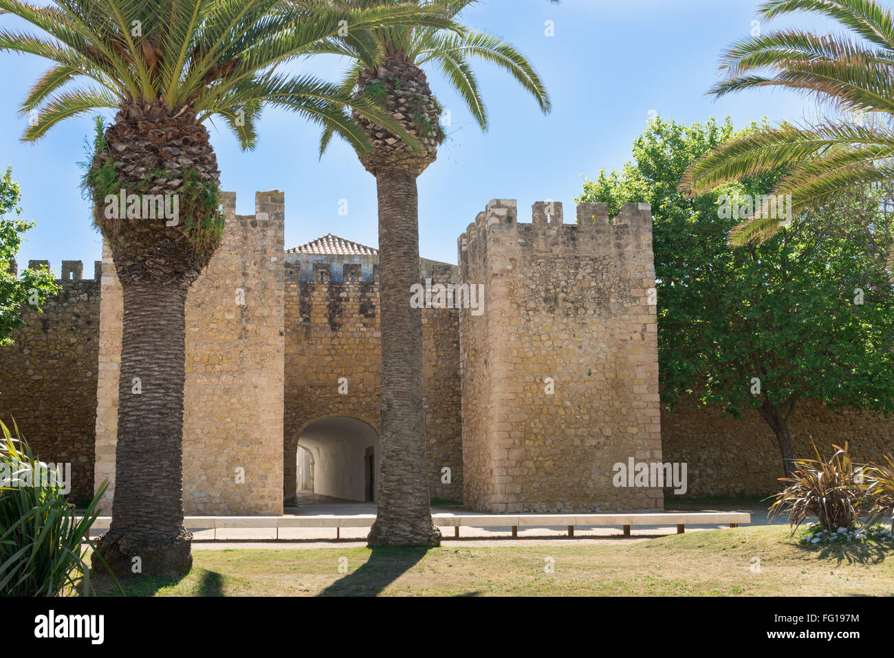 Burg in Silves, alte maurische Hauptstadt von Portugal. Algarve, Portugal Stockfoto