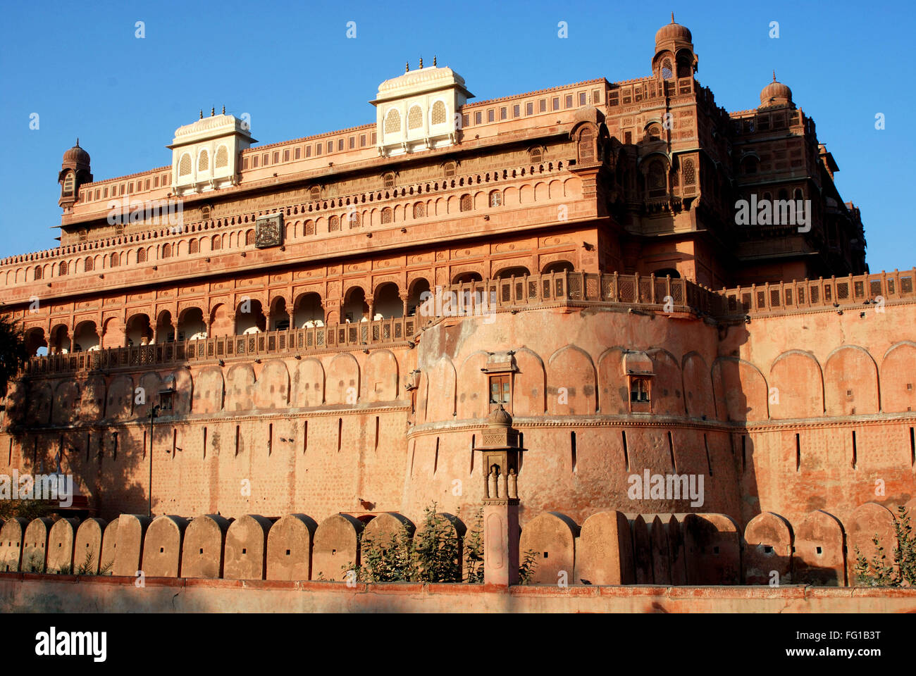 Schließen Sie (äußeren) Blick auf Junagarh Fort, Bikaner, Rajasthan, Indien Stockfoto