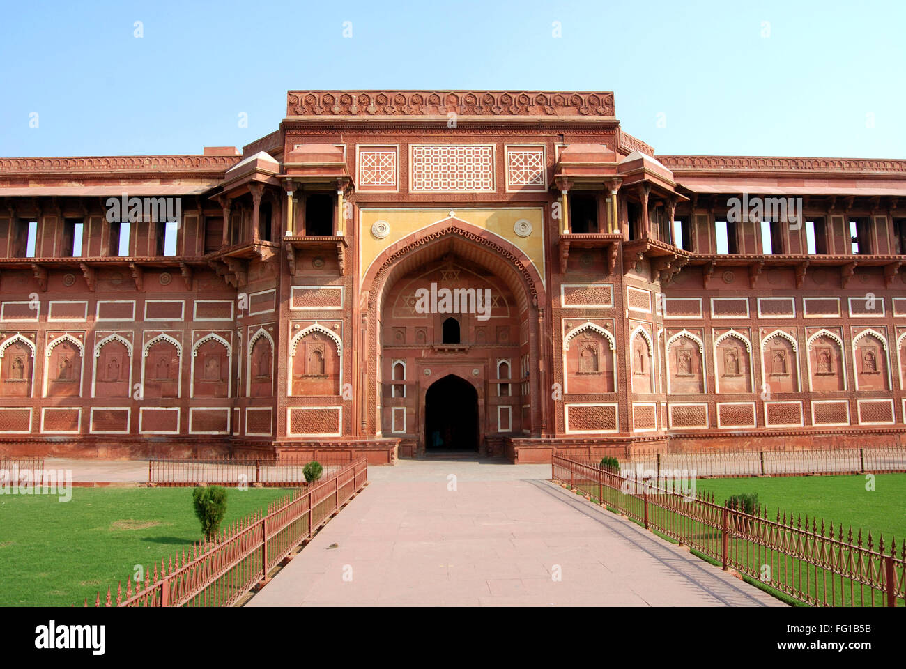 Weiten Blick über Jahangir Palast im roten Fort, Agra, Uttar Pradesh, Indien Stockfoto