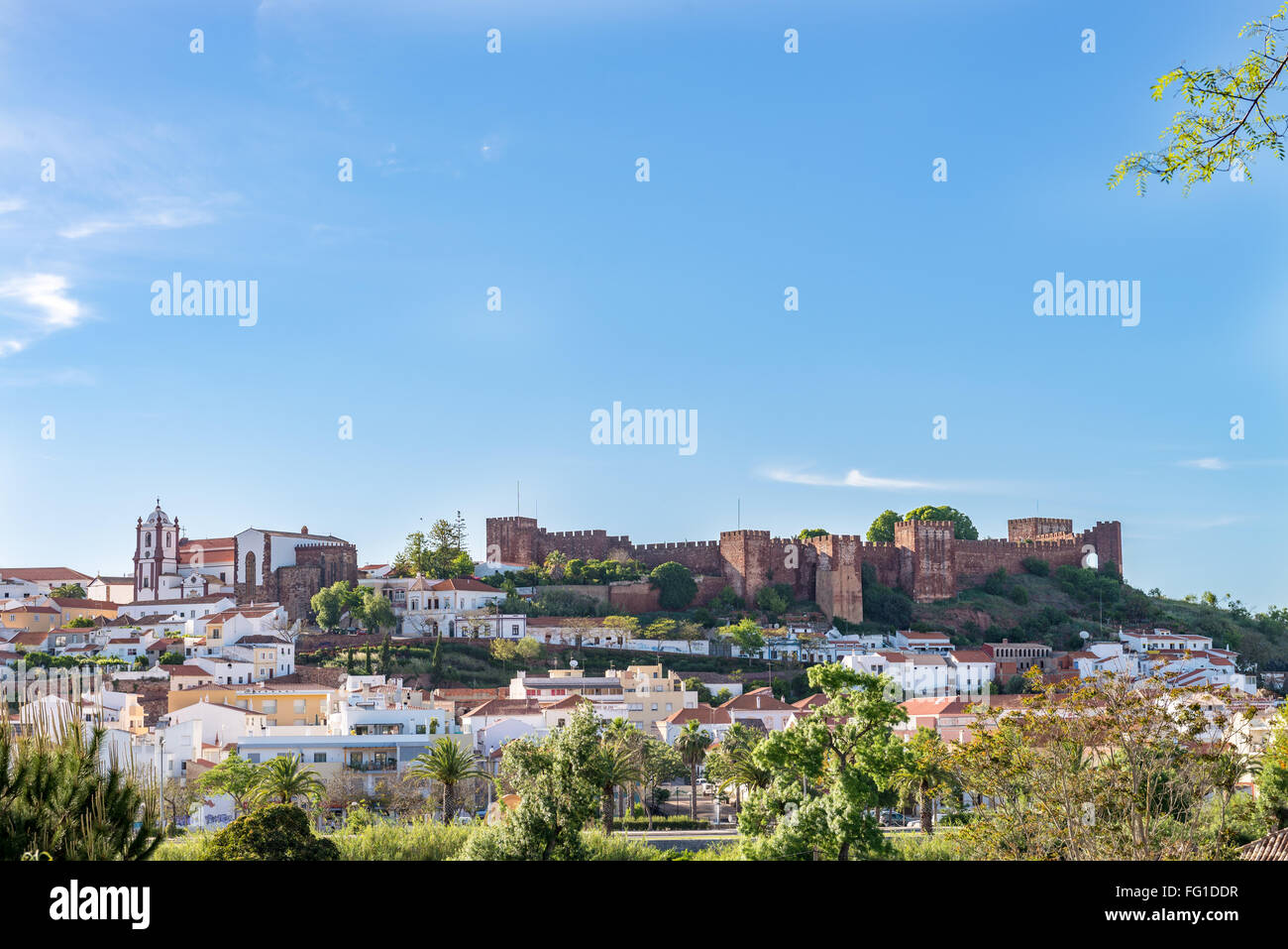 Burg in Silves, alte maurische Hauptstadt von Portugal. Algarve, Portugal Stockfoto