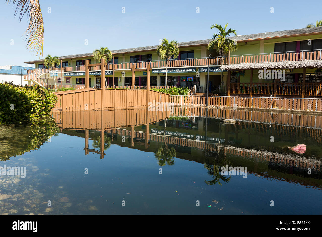 Überfluteten Resort auf Estero Island nach einem großen Regen. Fort Myers, Florida, Stockfoto