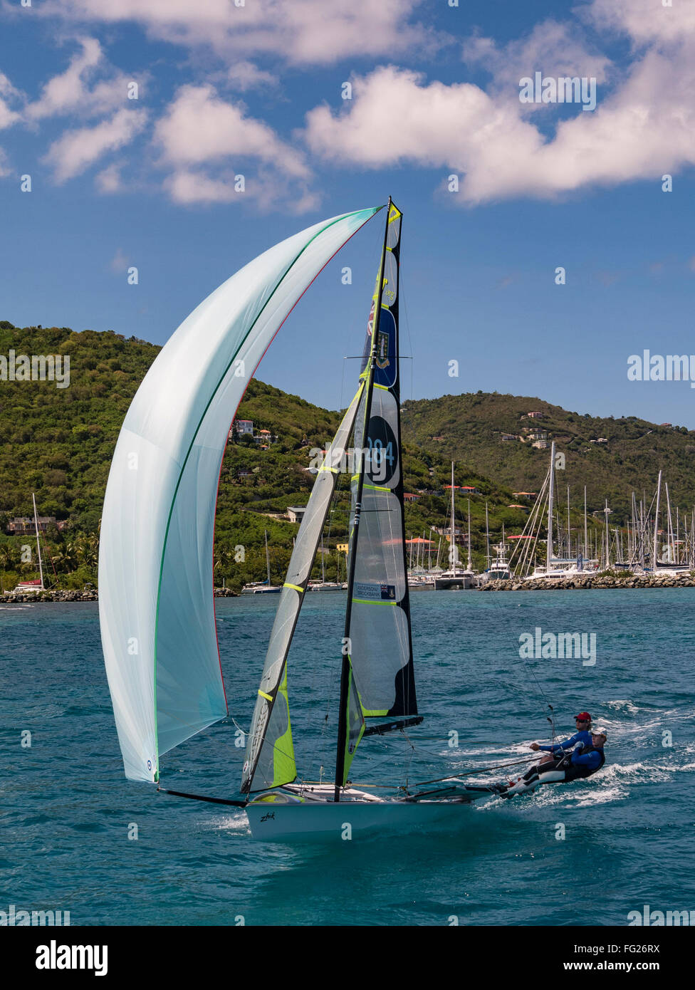 Britische Olympische-Hoffnungen Alec Anderson und Chris Brockbank Zug in der Nähe von Road Town, Tortola Island, British Virgin Islands. Stockfoto