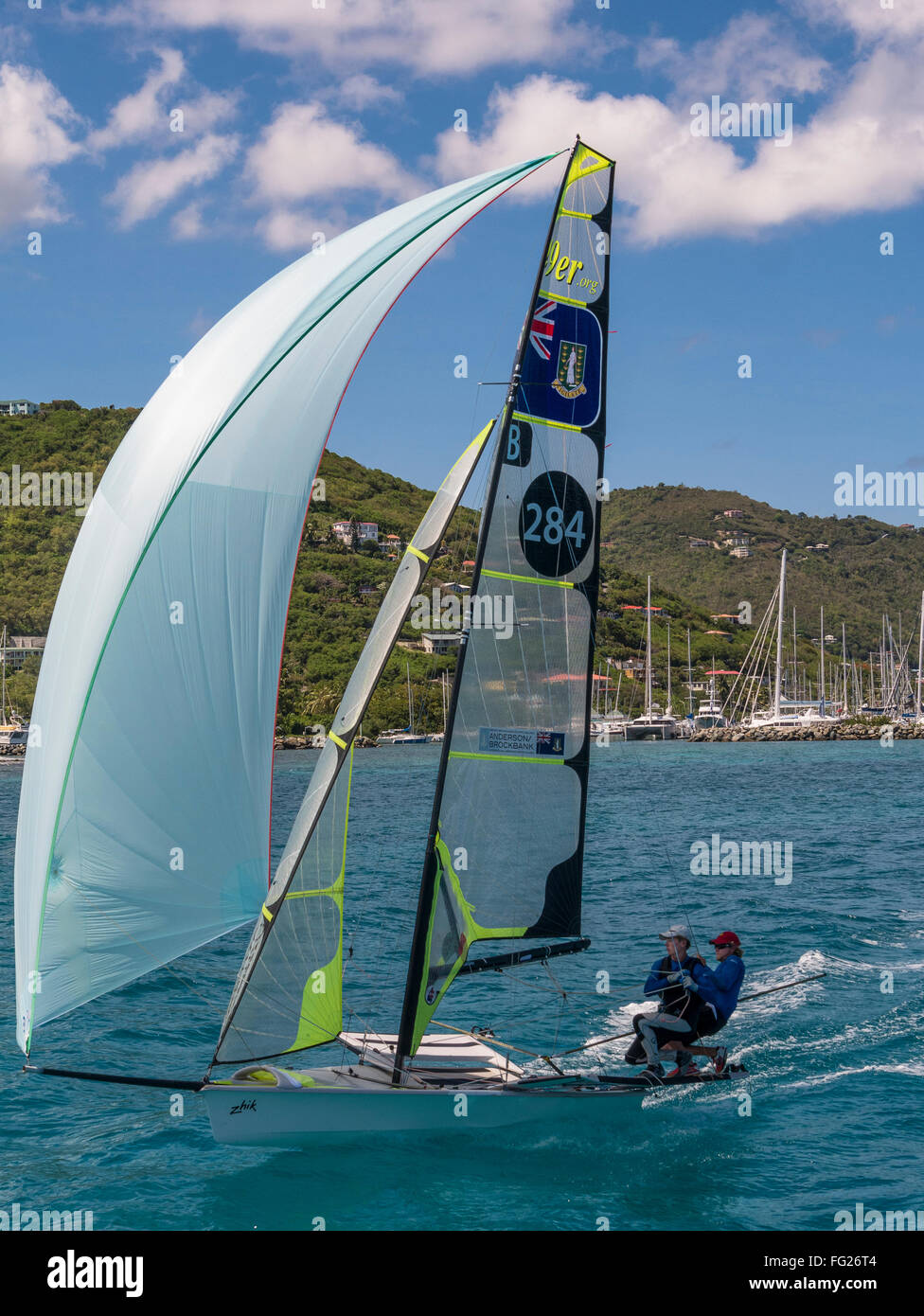 Britische Olympische-Hoffnungen Alec Anderson und Chris Brockbank Zug in der Nähe von Road Town, Tortola Island, British Virgin Islands. Stockfoto