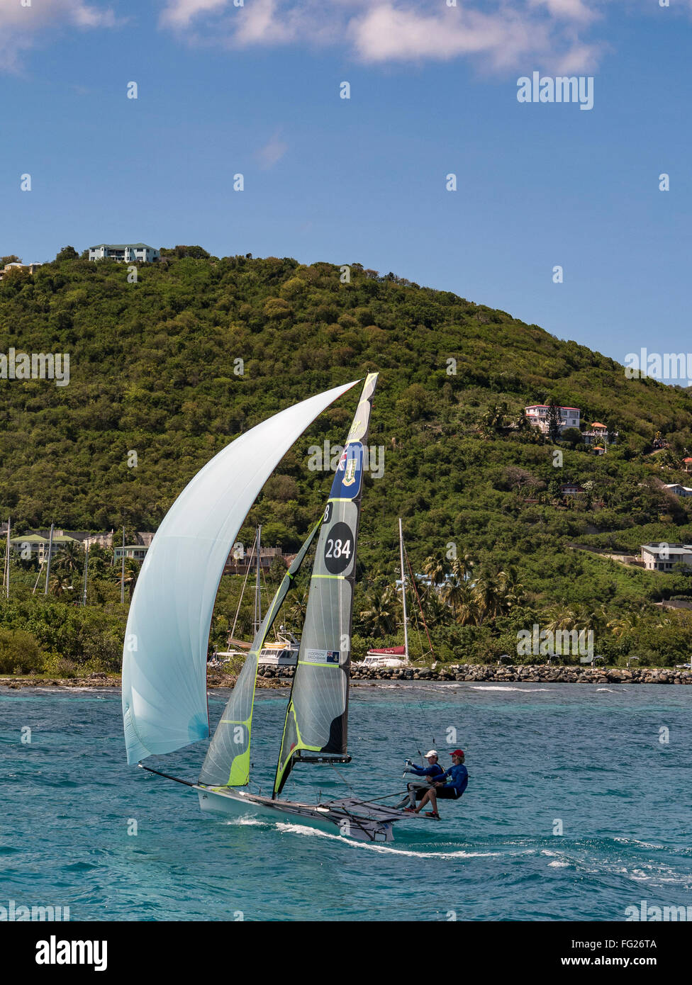 Britische Olympische-Hoffnungen Alec Anderson und Chris Brockbank Zug in der Nähe von Road Town, Tortola Island, British Virgin Islands. Stockfoto