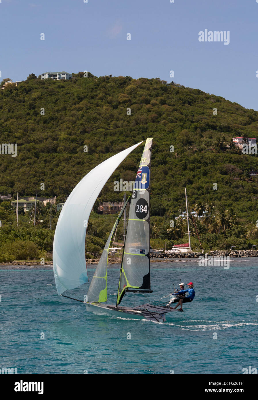 Britische Olympische-Hoffnungen Alec Anderson und Chris Brockbank Zug in der Nähe von Road Town, Tortola Island, British Virgin Islands. Stockfoto