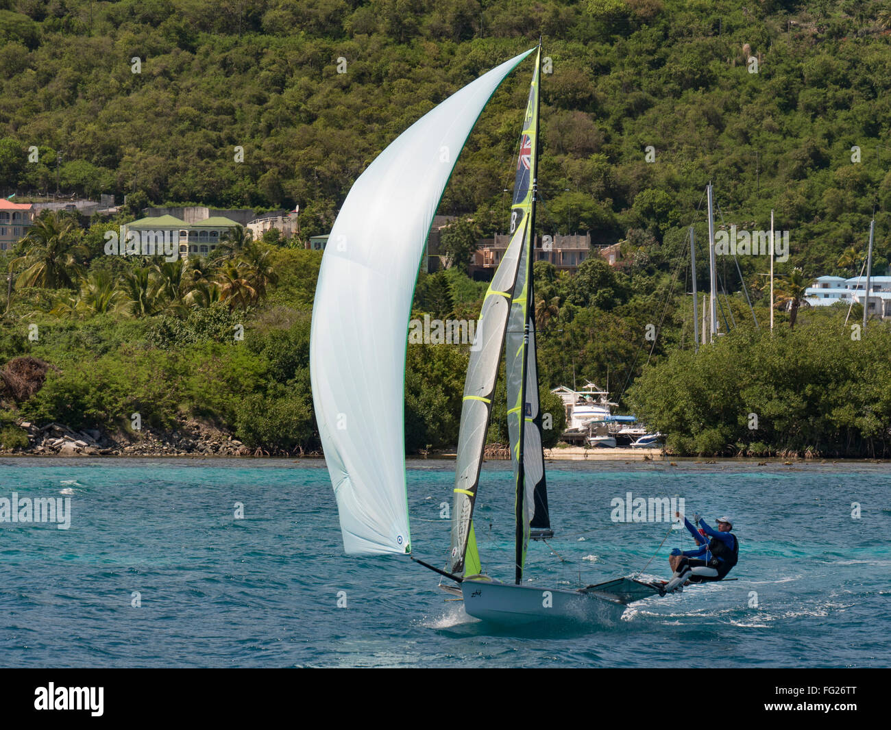 Britische Olympische-Hoffnungen Alec Anderson und Chris Brockbank Zug in der Nähe von Road Town, Tortola Island, British Virgin Islands. Stockfoto