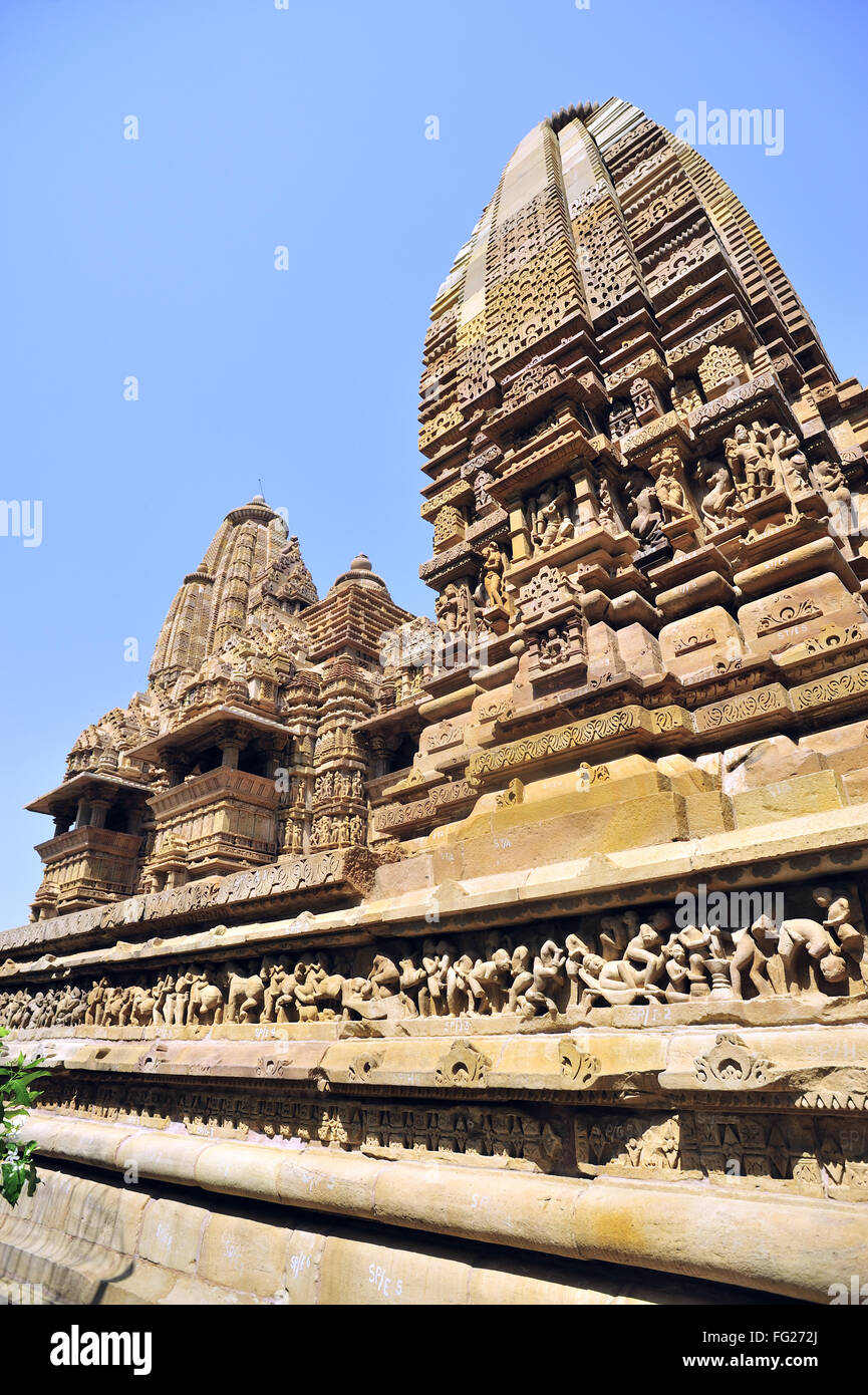 Khajuraho Lakshmana Tempel Sockel Madhya Pradesh, Indien Stockfoto