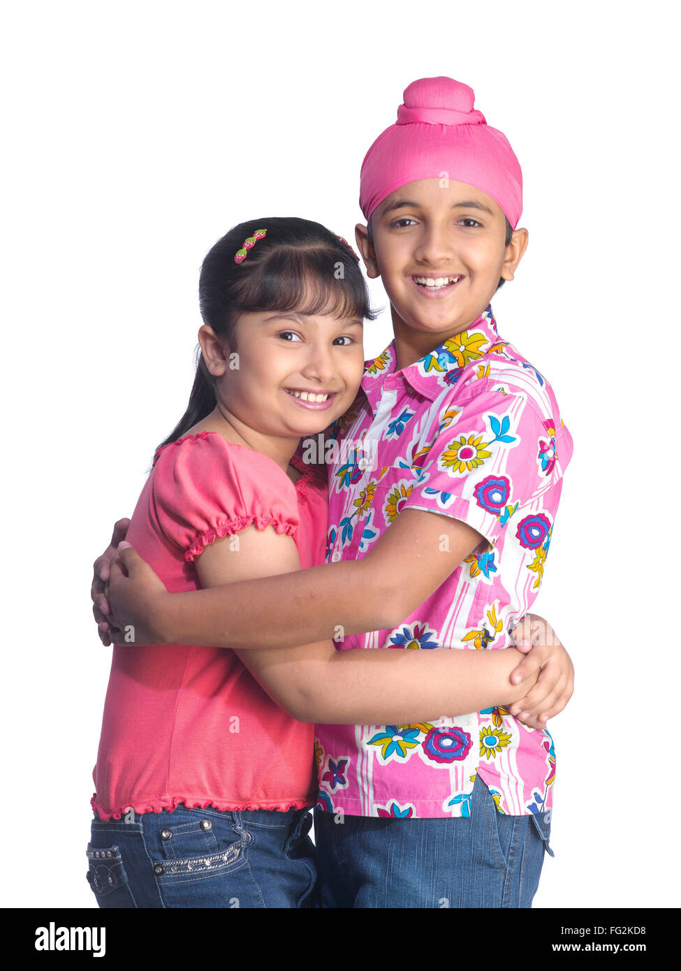 Sikh-jungen und Mädchen umarmen Herr #702Y; 702 X Stockfoto