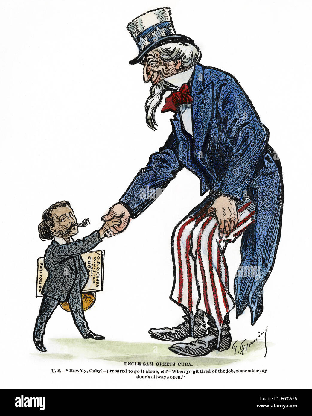 UNCLE SAM, 1902. / n'Uncle Sam grüßt Kuba. " Karikatur von Thomas Fleming, 1902. Stockfoto