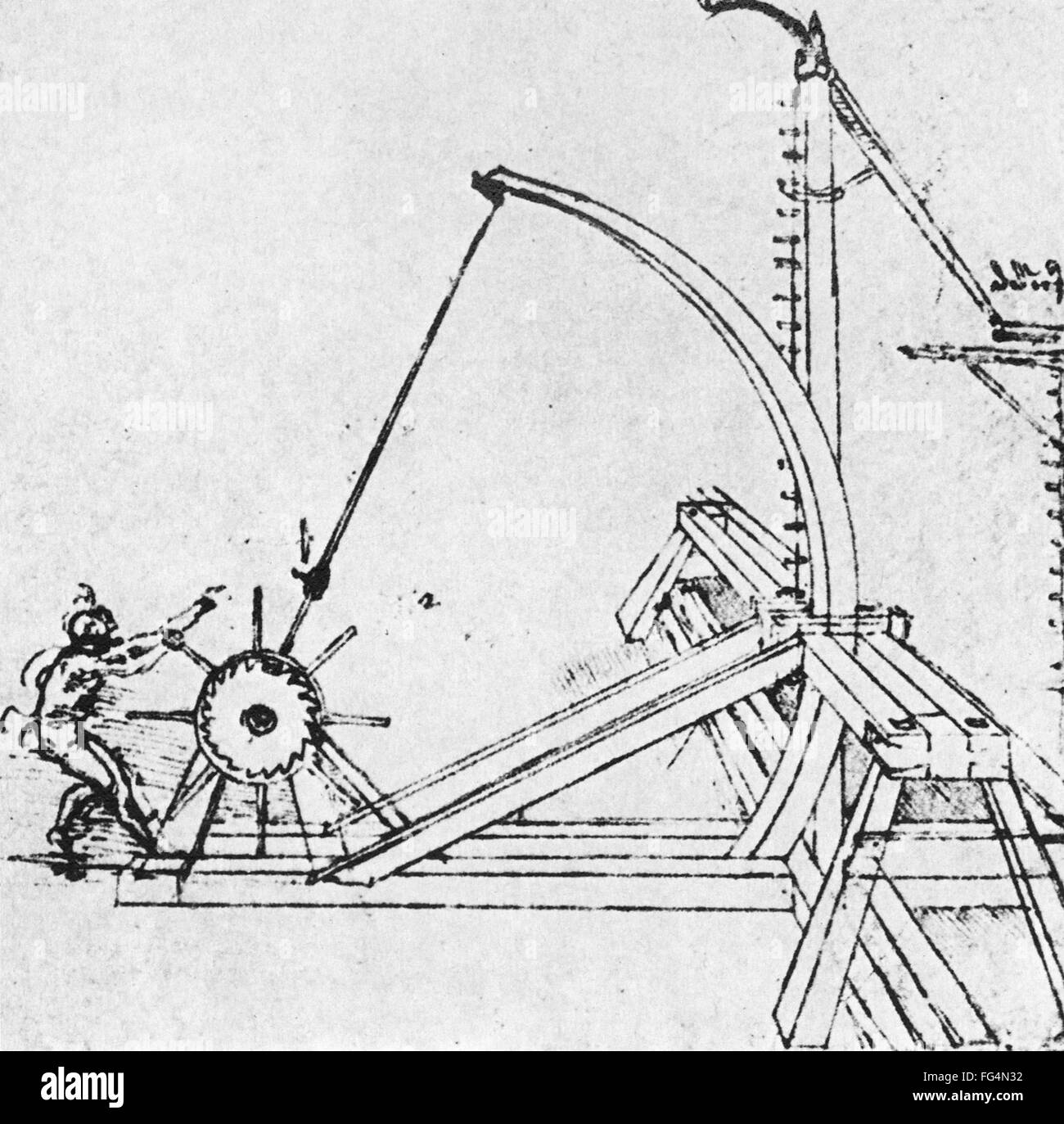 LEONARDO: Katapult, c1500. /nPlan für ein Katapult mit Ratsche ...