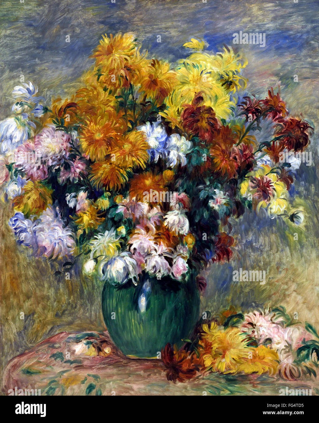 Bouquet de Chrysanthèmes Dans un Vase - Bouquet von Chrysanthemen in einer Vase von Pierre Auguste Renoir 1841-1919 Französisch impressionistischen Frankreich Stockfoto
