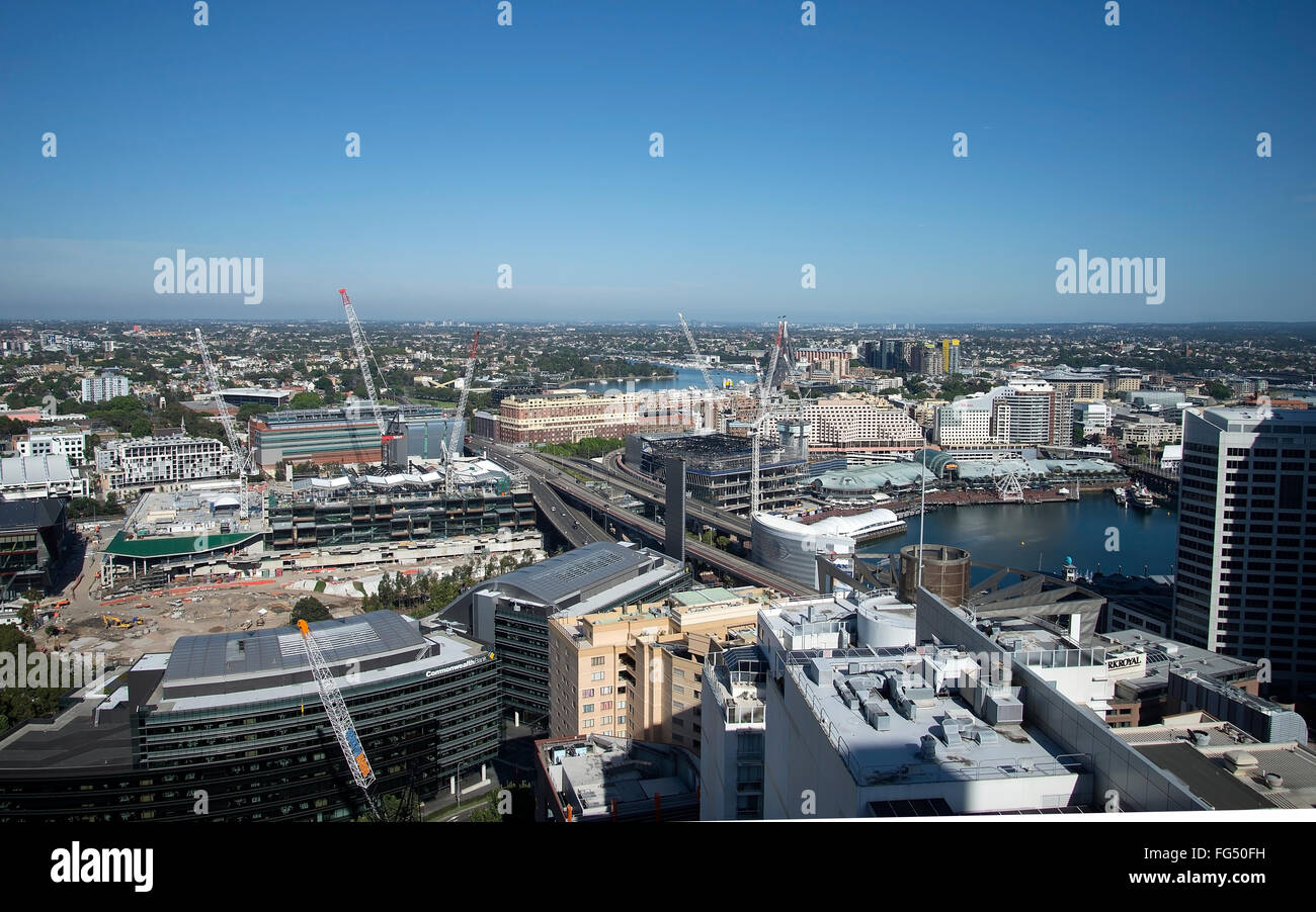 Atemberaubende breiten Ansichtslayout der Stadtfläche über Sydney, Australien Stockfoto