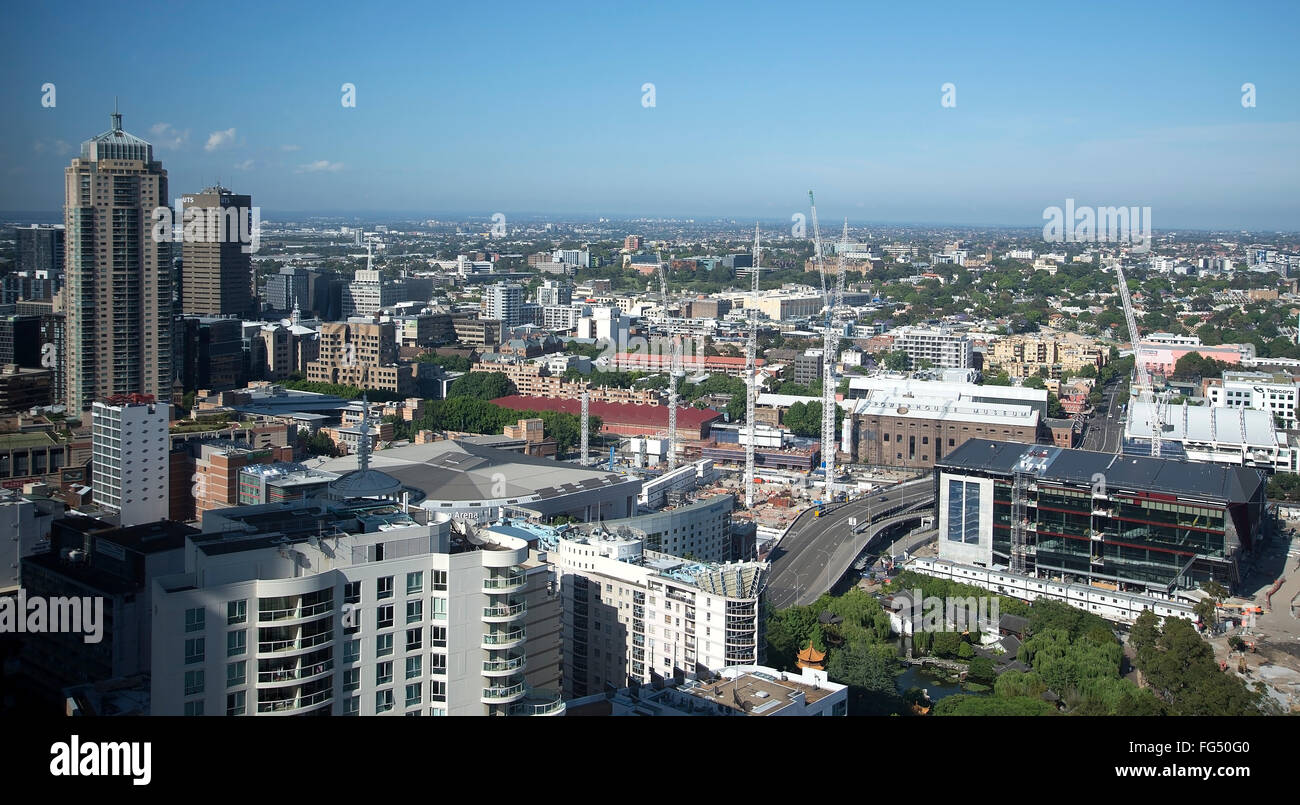 Atemberaubende breiten Ansichtslayout der Stadtfläche über Sydney, Australien Stockfoto