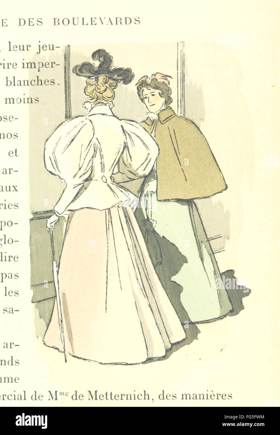 „La vie des Boulevards“ ist ein französisches Buch, das das pulsierende Leben der Pariser Boulevards erforscht, illustriert mit Farbzeichnungen von P. Vidal. Das Buch bietet eine Momentaufnahme der Pariser Kultur und Gesellschaft im 19. Jahrhundert und konzentriert sich auf das tägliche Leben in einer der berühmtesten Gegenden von Paris. Stockfoto