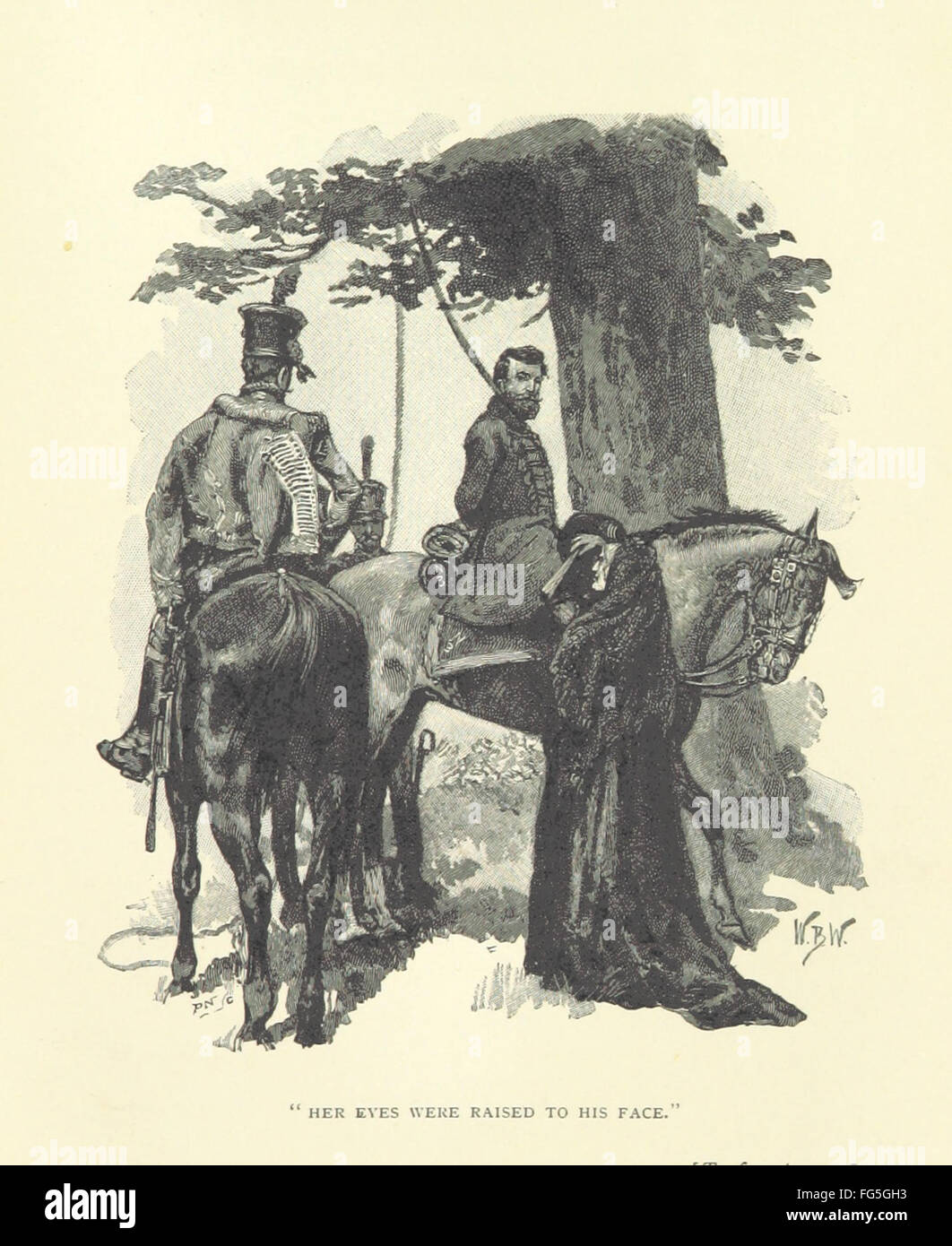 Dieses Vintage-Buch folgt den aufregenden Taten von Brigadier Gerard, einem fiktiven französischen Militärhelden. Das Buch enthält Illustrationen und erzählt von seinen Abenteuern während der Napoleonischen Kriege. Stockfoto