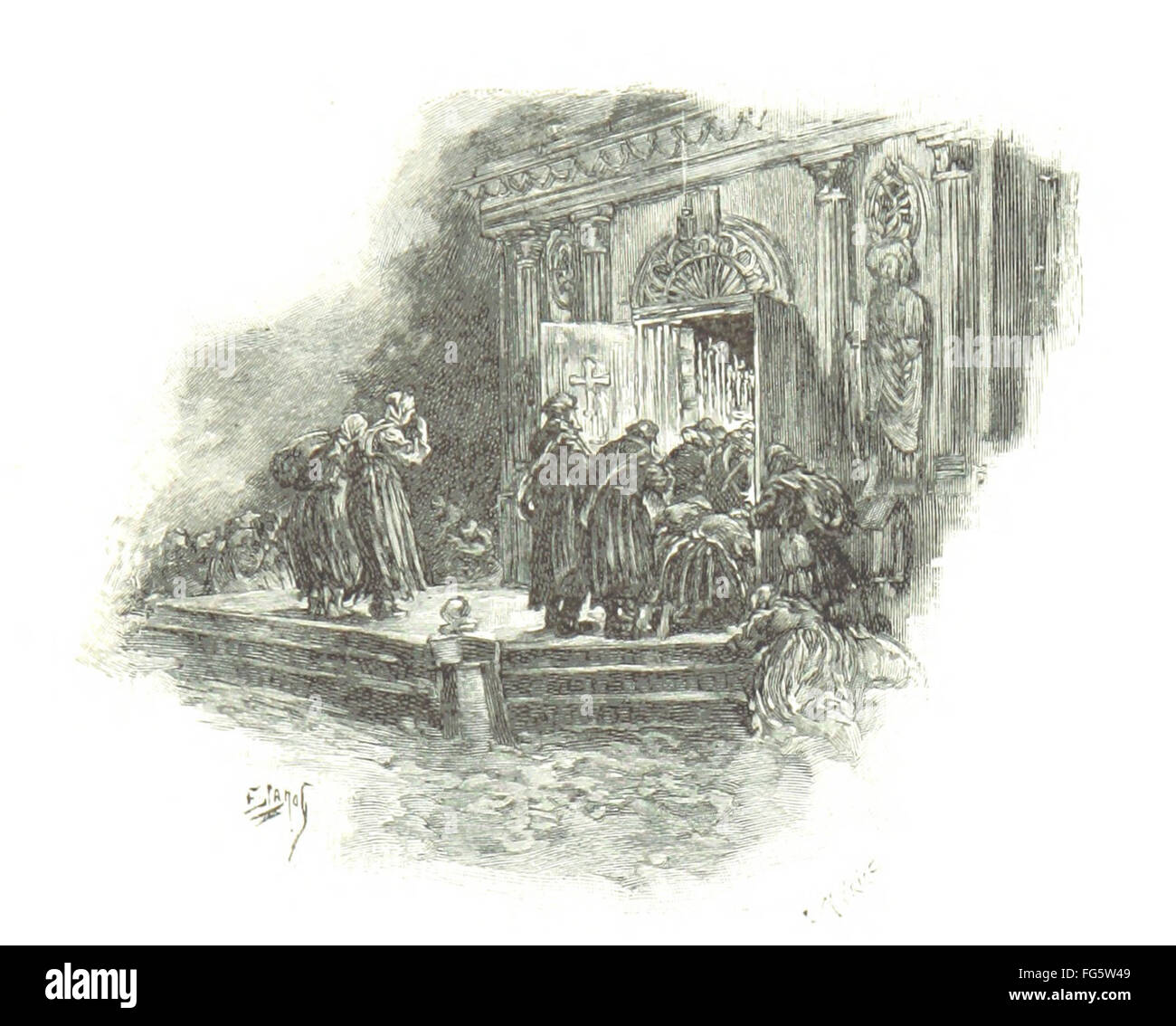 Dieses französischsprachige Buch, illustriert von H. Lanos, fängt die vielfältigen Landschaften, Menschen und kulturellen Porträts Russlands ein. Sie bietet eine künstlerische und visuelle Untersuchung des physischen und sozialen Umfelds des Landes. Stockfoto