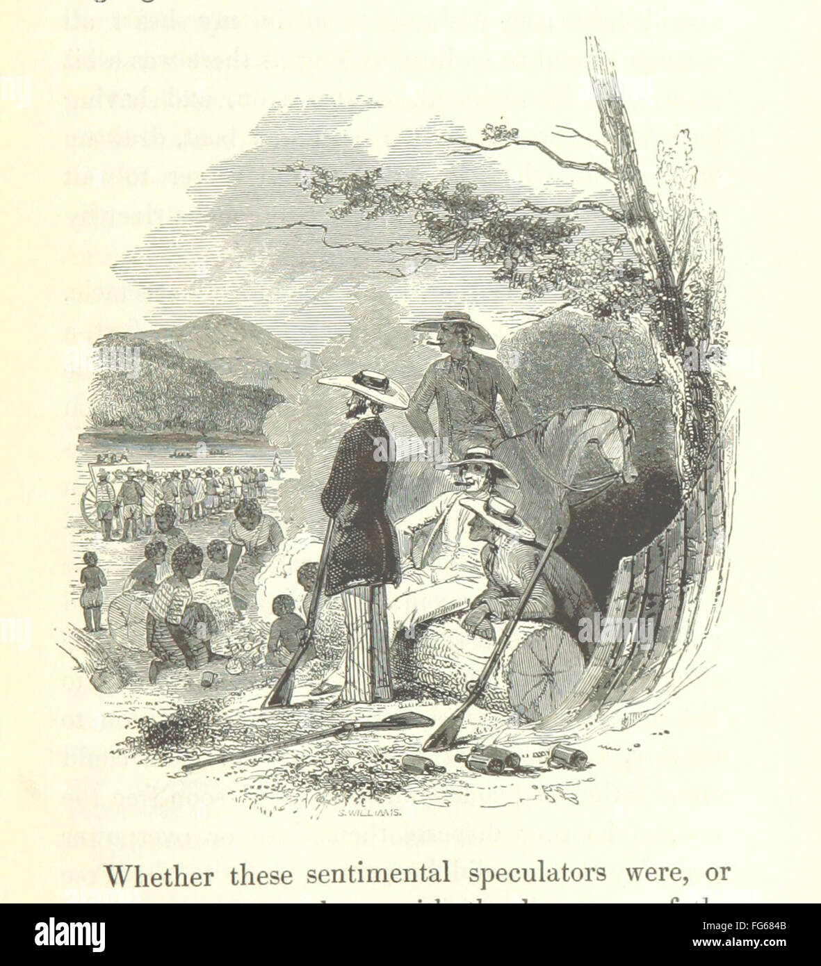 Diese Buchillustration aus dem 19. Jahrhundert, Teil eines Werkes, das eine Exkursion durch die Sklavenstaaten beschreibt, bietet einen Einblick in die soziale und kulturelle Dynamik des amerikanischen Südens vor dem Bürgerkrieg. Stockfoto