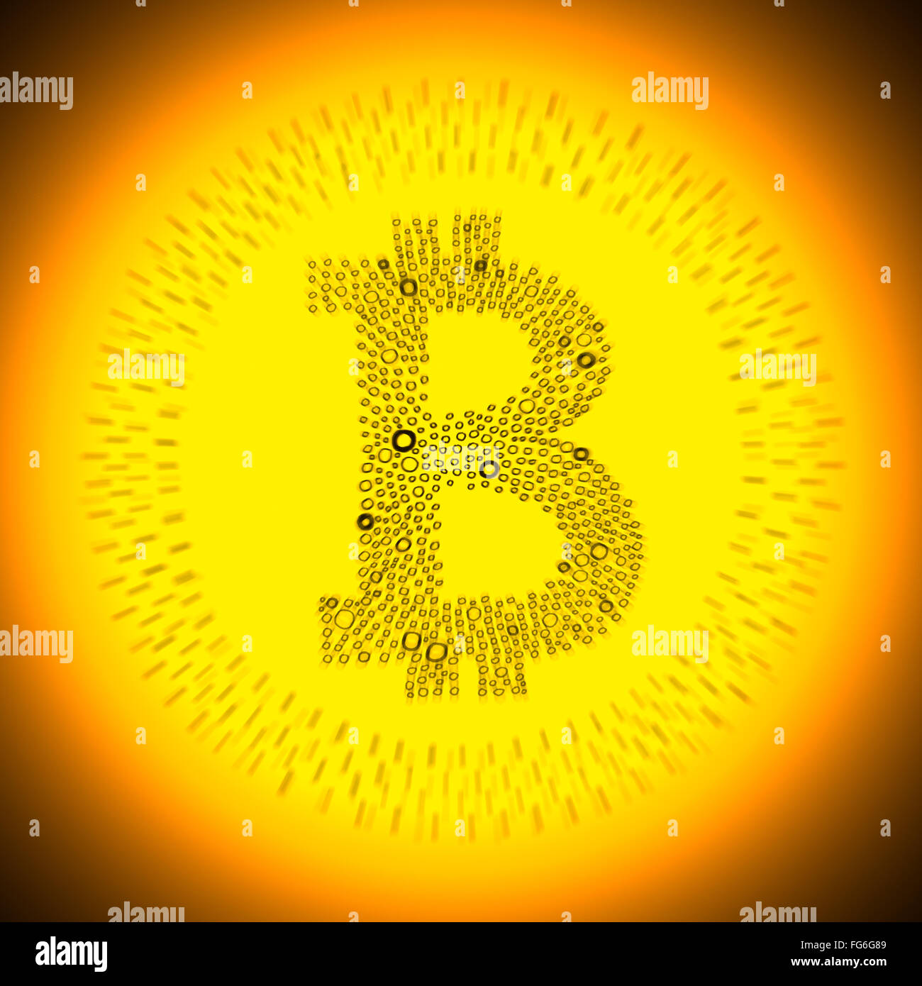 Goldene Bitcoin-Logo. Abbildung eines digitalen dezentrale Krypto Währung Münze. Stockfoto