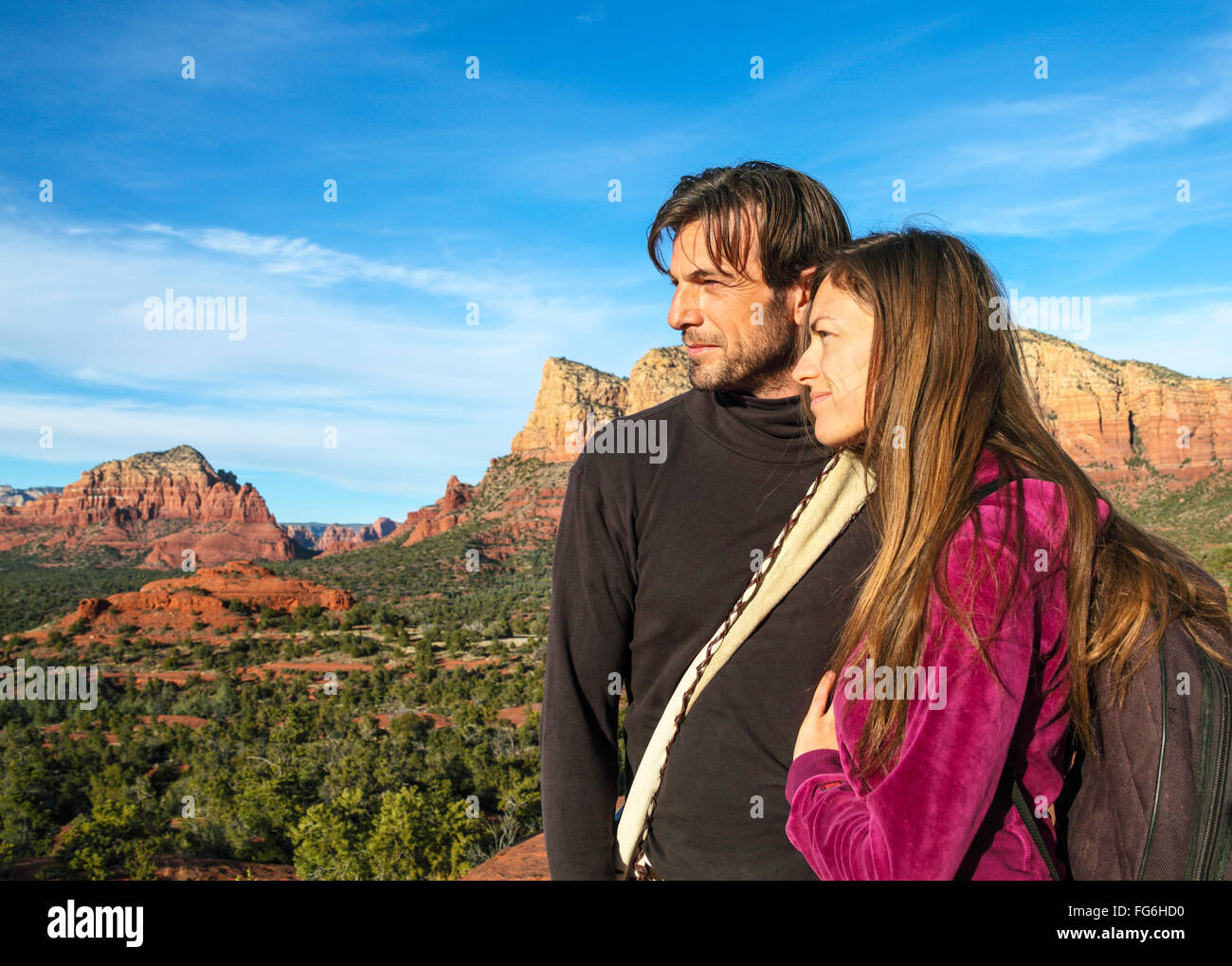 Touristen am Aussichtspunkt auf dem Bell Rock Climb Trail (nur zur redaktionellen Verwendung) Stockfoto