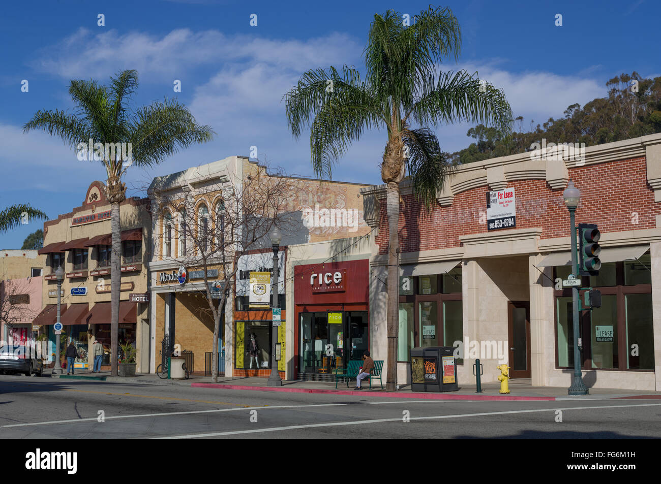 Alten California Stil Unternehmen Linie Main Street, Ventura, Kalifornien. Stockfoto