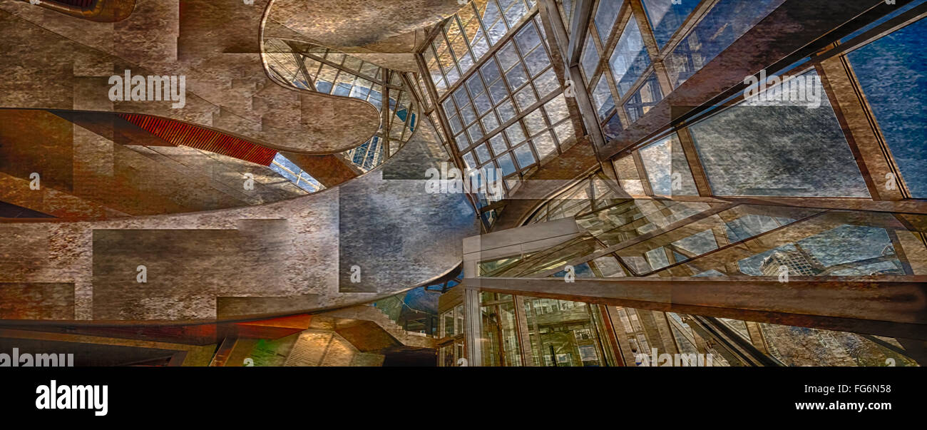 Zusammenfassung des architektonischen Ausdrucks, Tragwerksplanung, Textur-Overlay; Edmonton, Alberta, Kanada Stockfoto