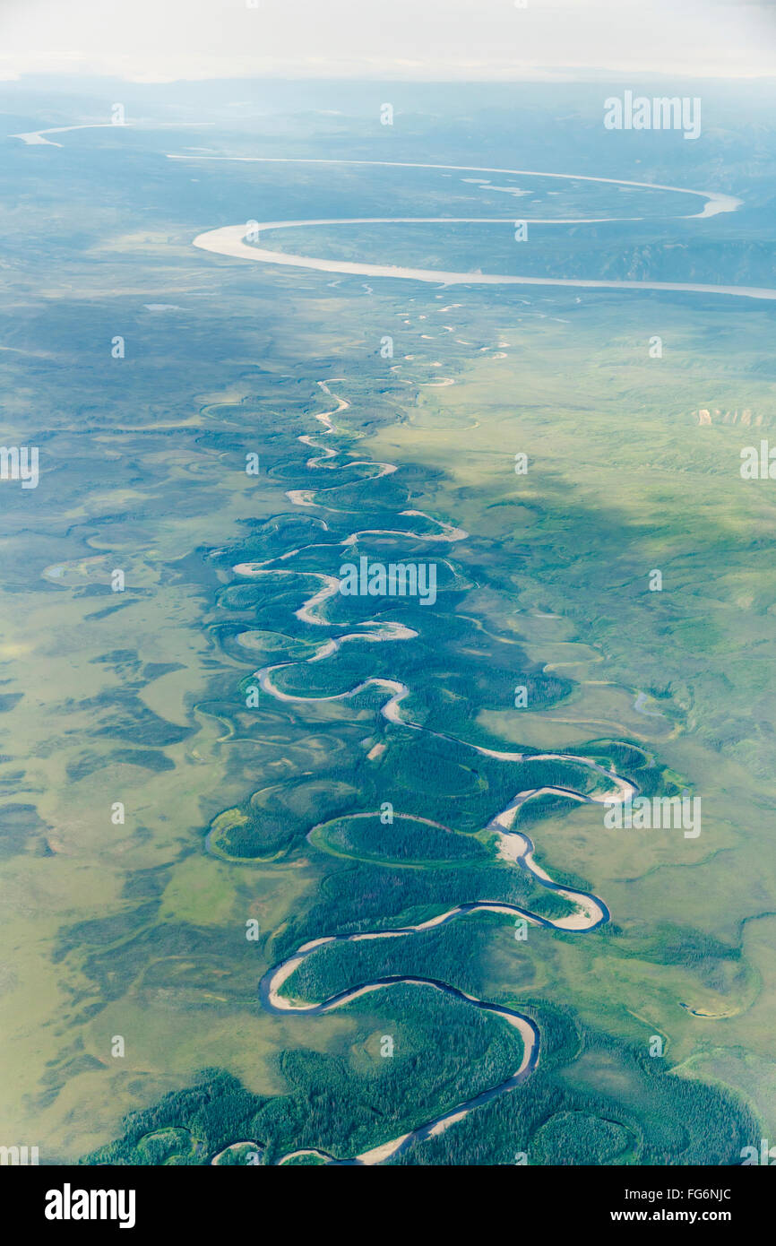 Luftaufnahme des Yukon Rivers; Alaska, Vereinigte Staaten von Amerika Stockfoto