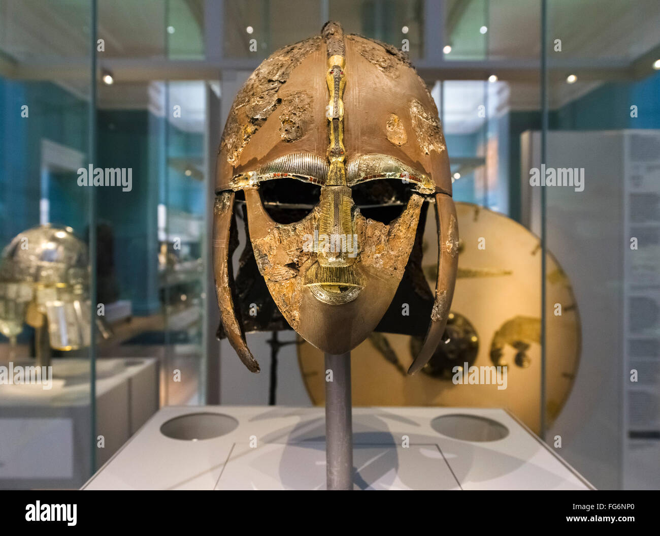 Sutton Hoo Helm, Teil von Sutton Hoo Schatz, British Museum, London, England, UK Stockfoto