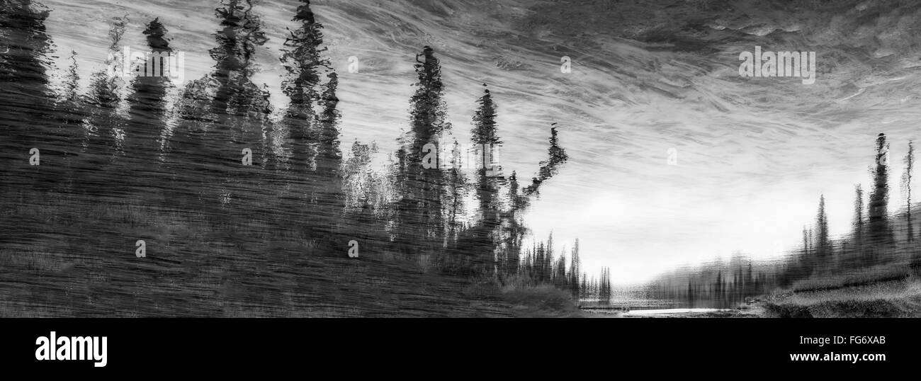 Abstrakte malerische Stlye, Reflexion über Wasser, Jasper-Nationalpark; Alberta, Kanada Stockfoto