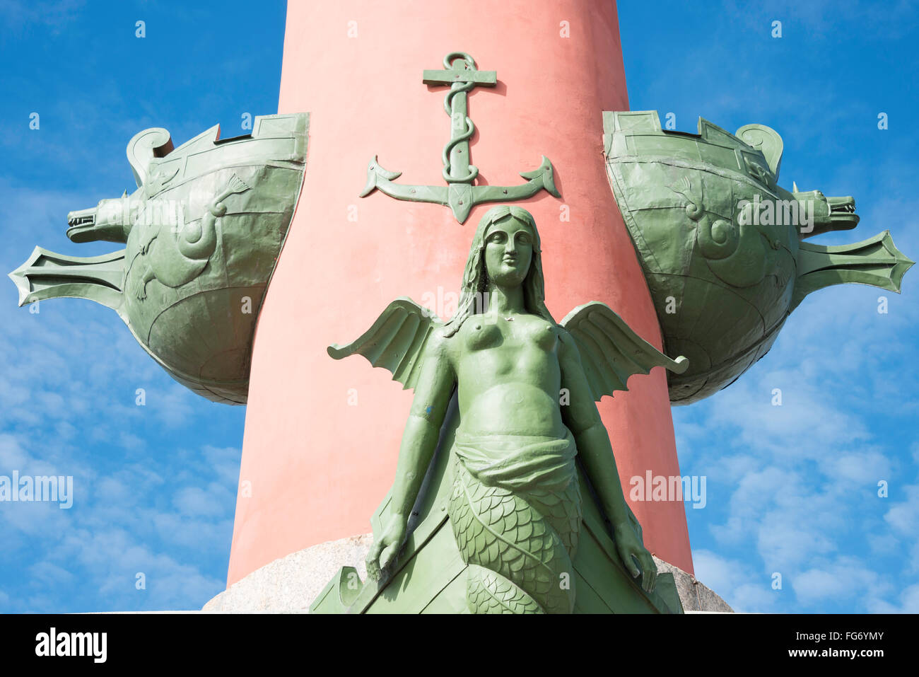 Rostral Spalte Detail, Birzhevaya Ort, Vasilievsky Insel, Sankt Petersburg, Nordwesten, Russische Republik Stockfoto