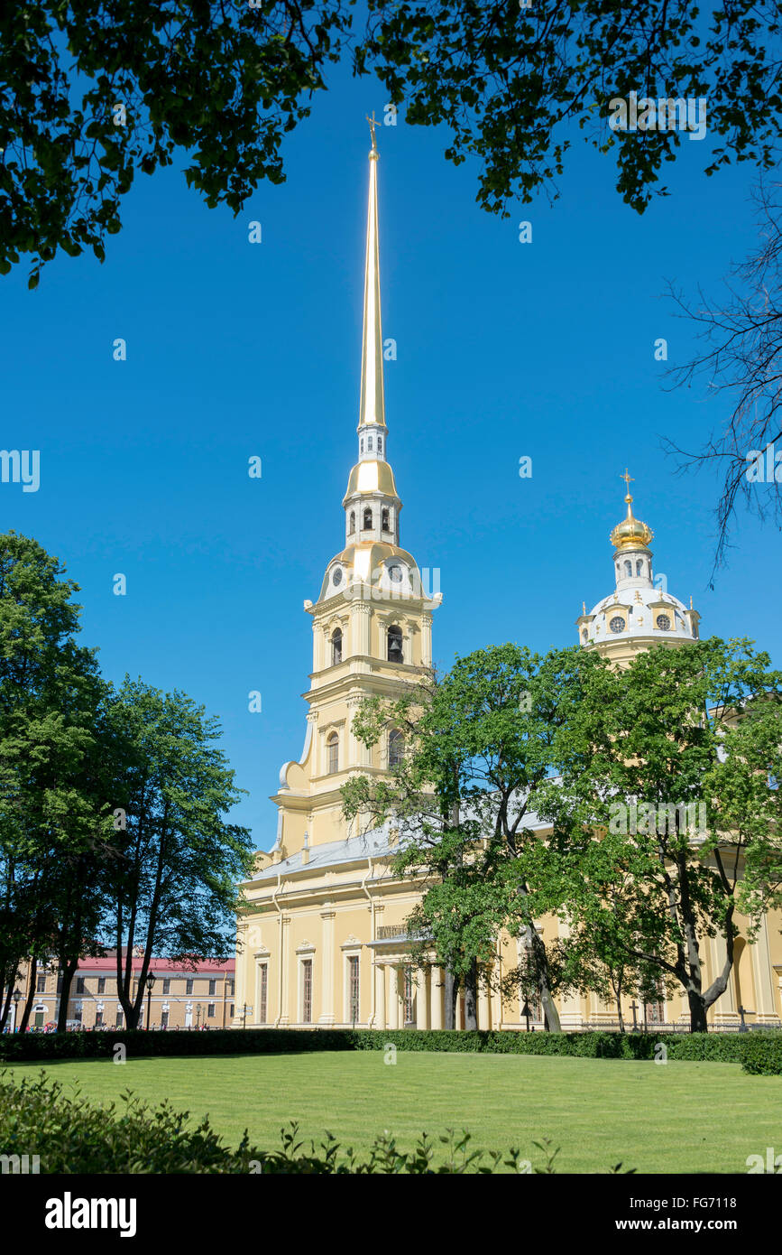 Der Glockenturm der Kathedrale St. Peter und Paul, Zayachy Insel, Sankt Petersburg, Nordwesten, Russische Republik Stockfoto