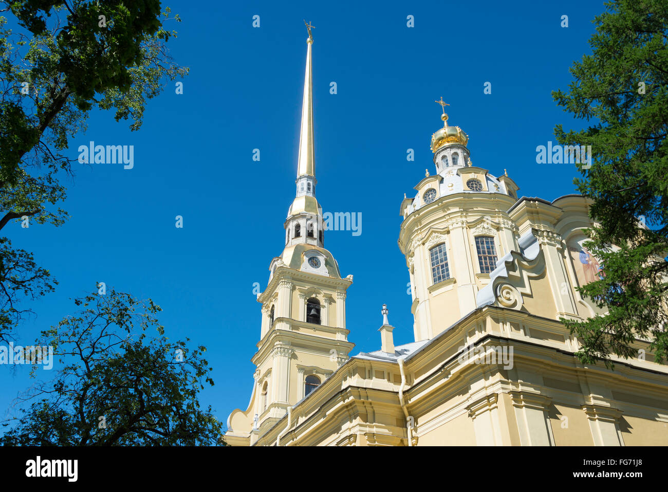Turm der Kathedrale von St. Peter und Paul, Zayachy Insel, Sankt Petersburg, Nordwesten, russischen Republik Glocke Stockfoto