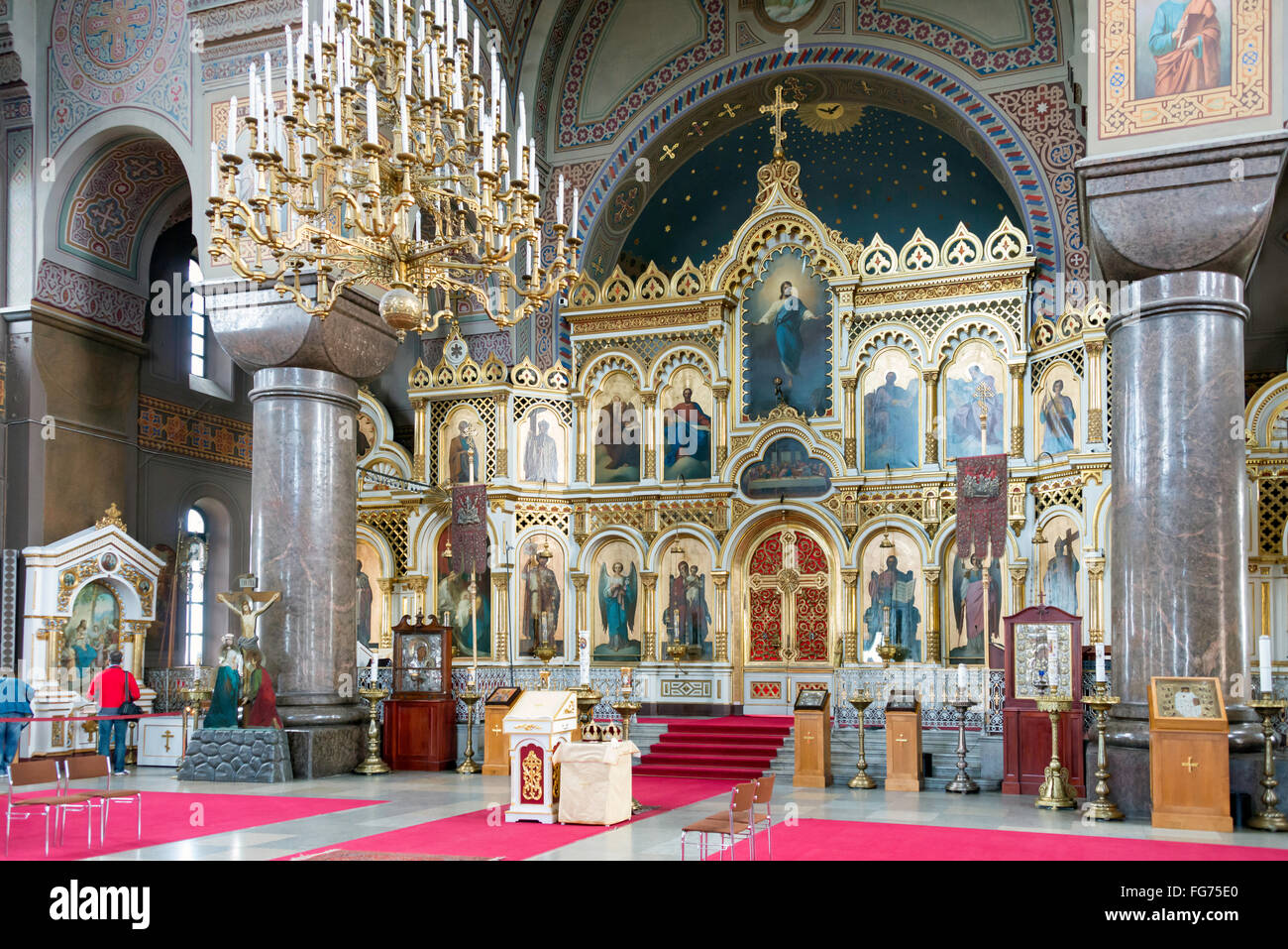Der Altar der orthodoxen Kathedrale von Uspenski (Uspenskin katedraali), Kanavakatu, Helsinki, Republik Finnland Stockfoto