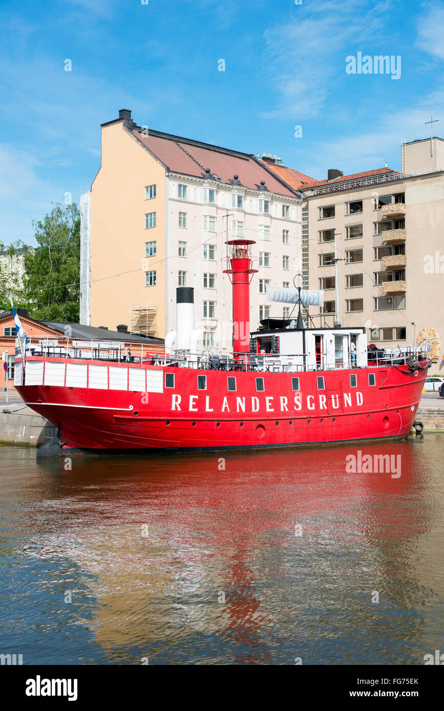 Relandersgrund Bar in umgebauten Leuchtturmschiff, Meritullintori, Pohjoisranta, Uusimaa Region, Helsinki, Finnland Stockfoto