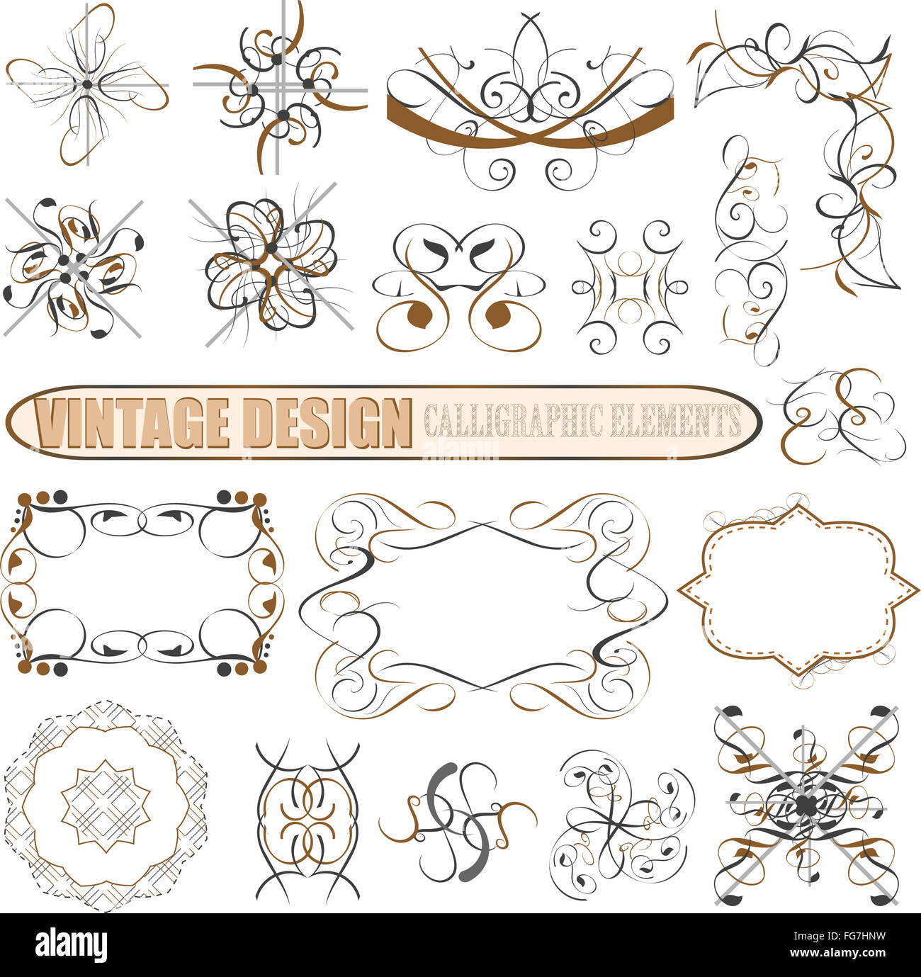 Vektor-dekorative Gestaltungselemente: Seite Dekor, Frames, Banner Stockfoto